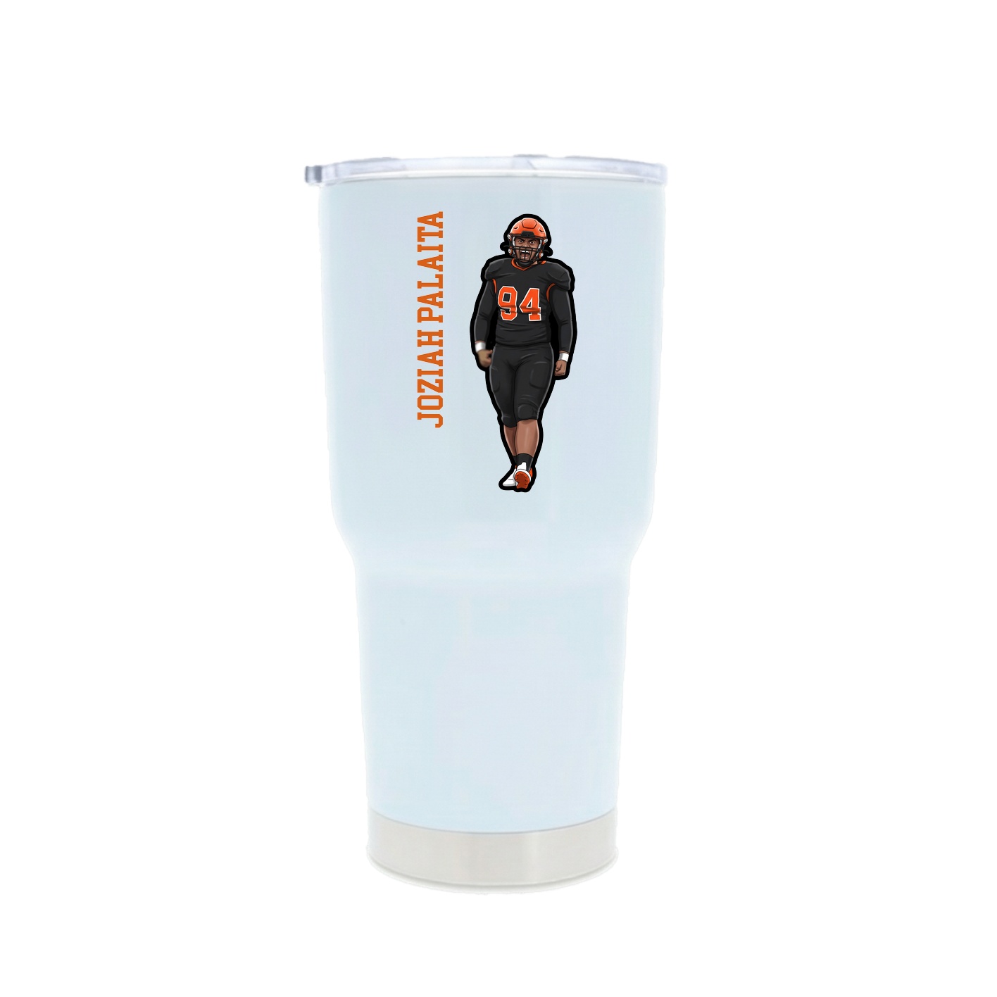 30oz Stainless Steel Tumbler — Name Vertical in White