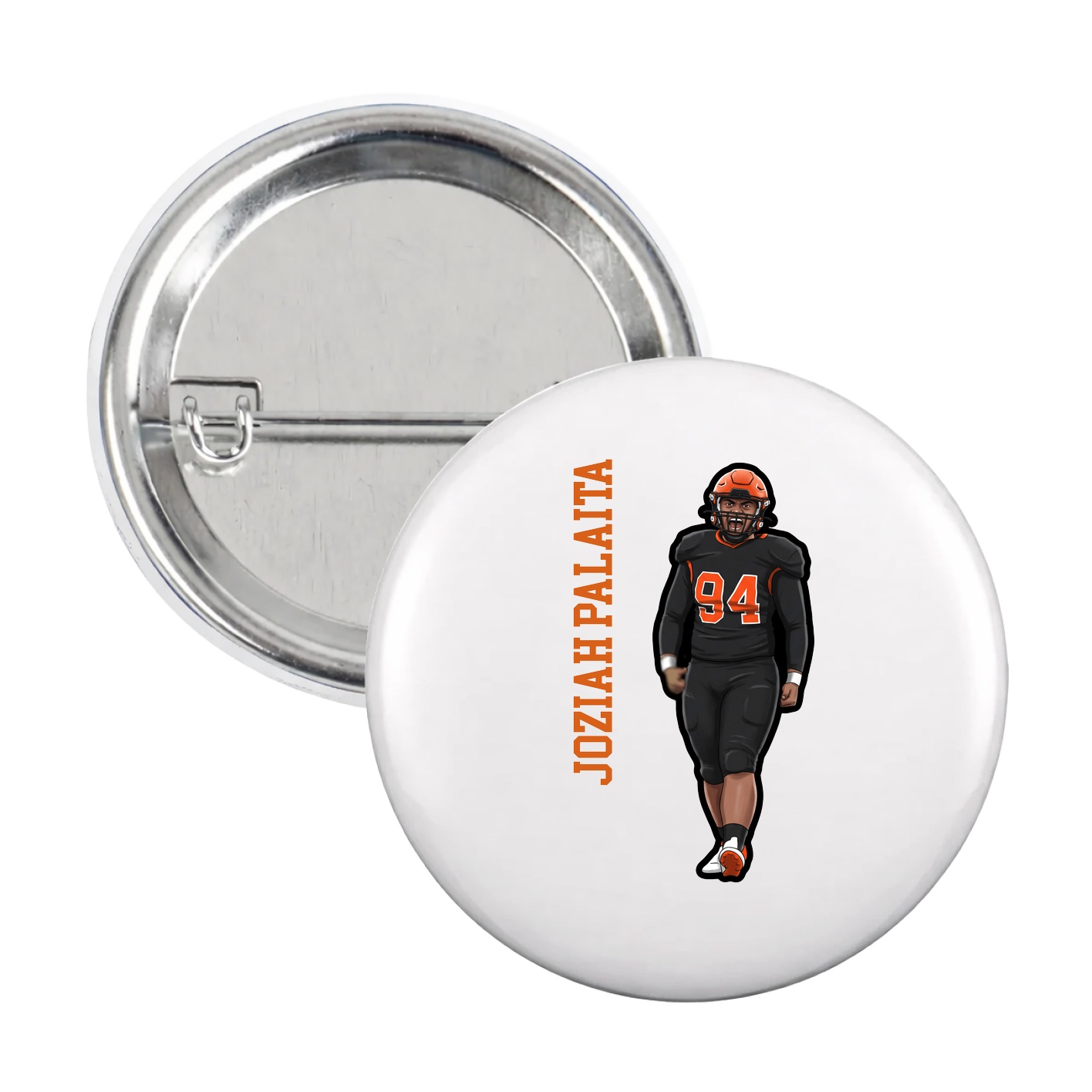 Game Day Button — Name Vertical in White