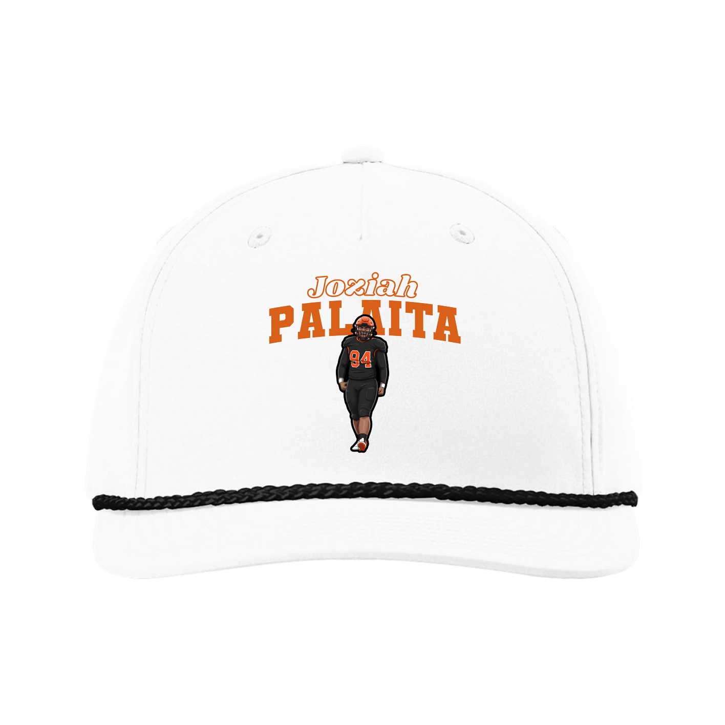 Five-Panel Classic Rope Cap — Name Arch in White
