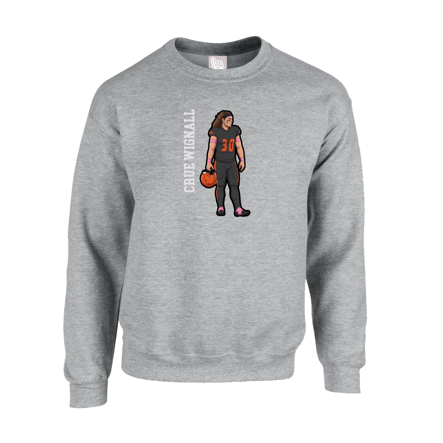 Fleece Crew — Name Vertical in Grey