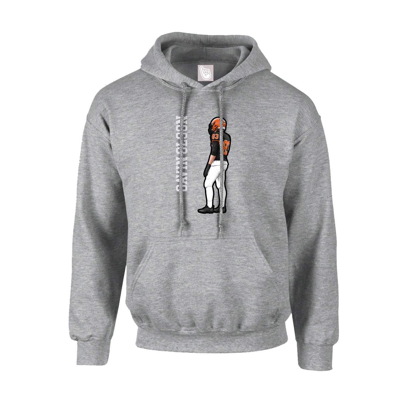 Youth Hoodie — Name Vertical in Grey