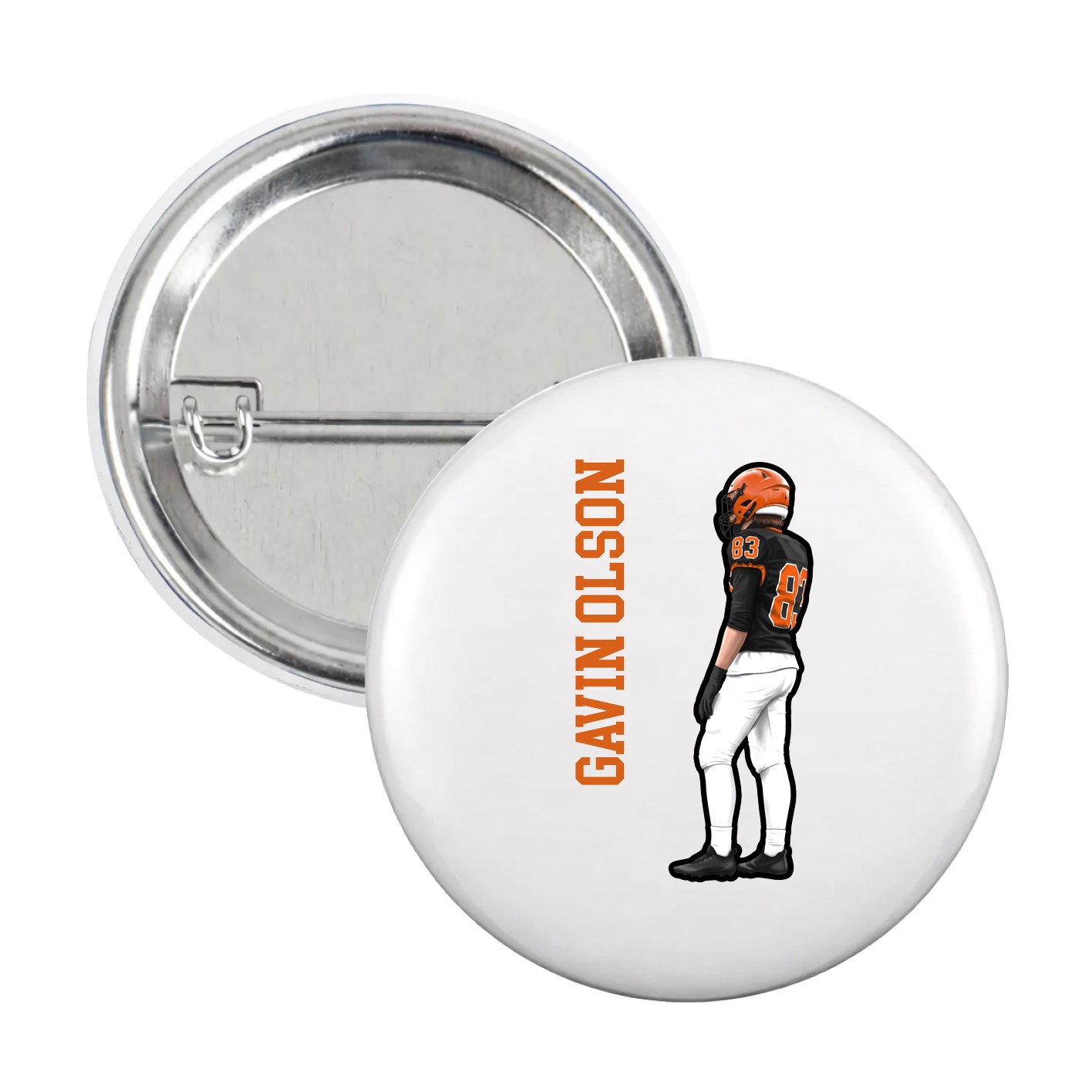 Game Day Button — Name Vertical in White