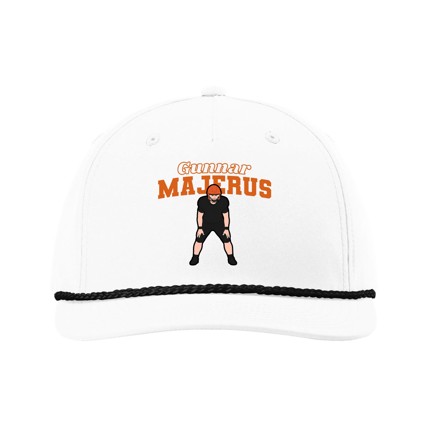 Five-Panel Classic Rope Cap — Name Arch in White