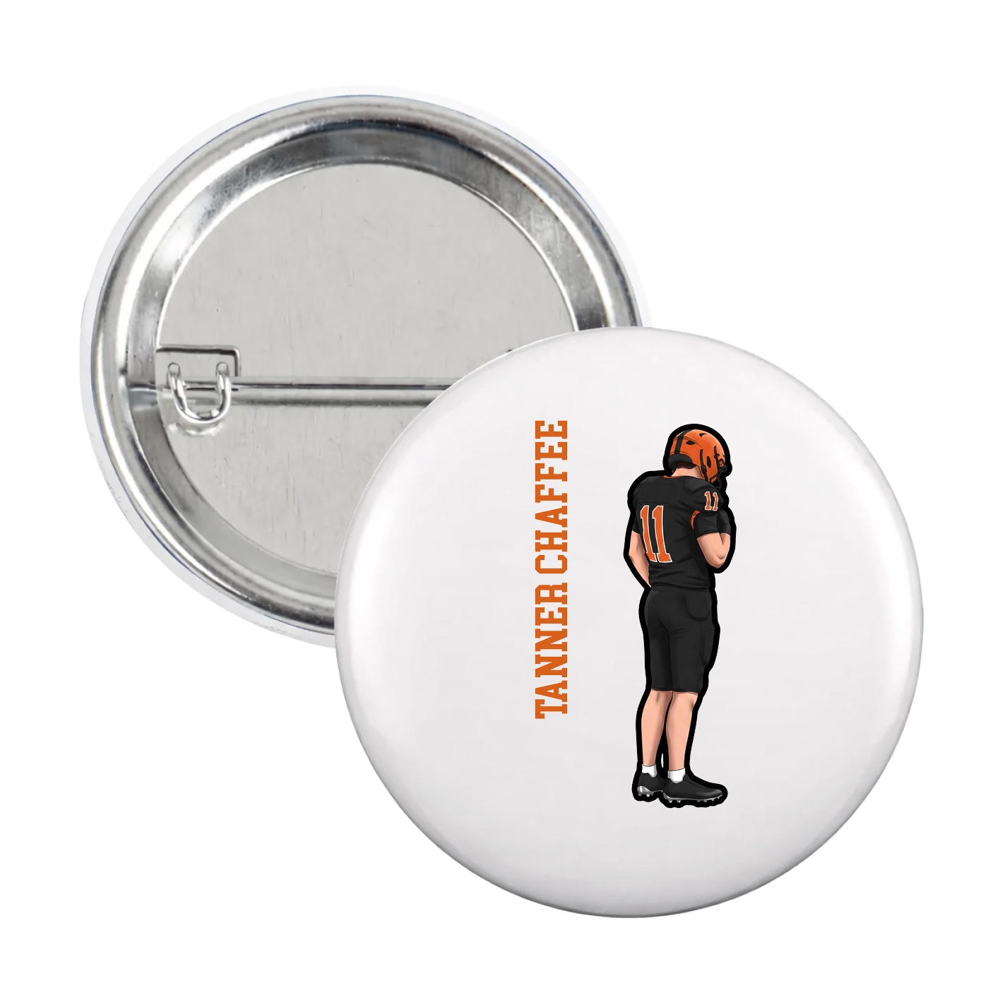 Game Day Button — Name Vertical in White