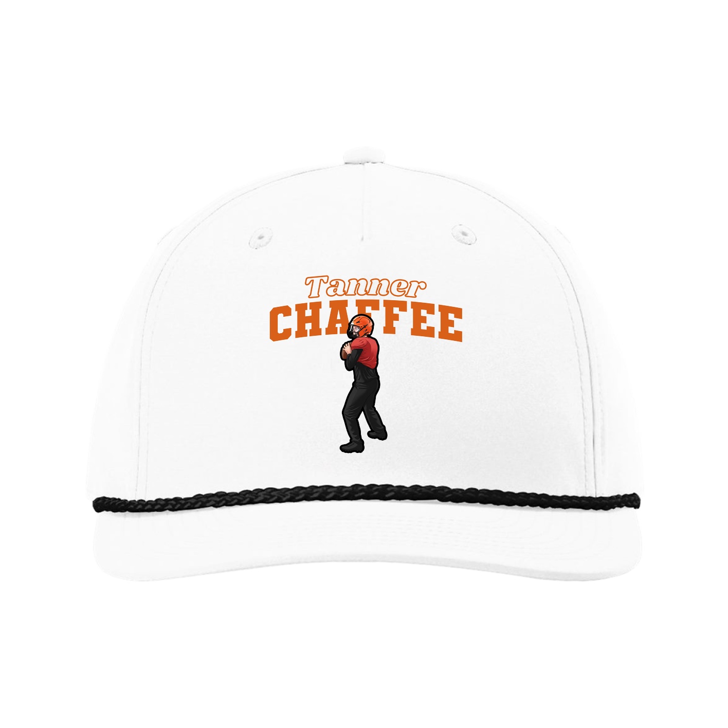 Five-Panel Classic Rope Cap — Name Arch in White
