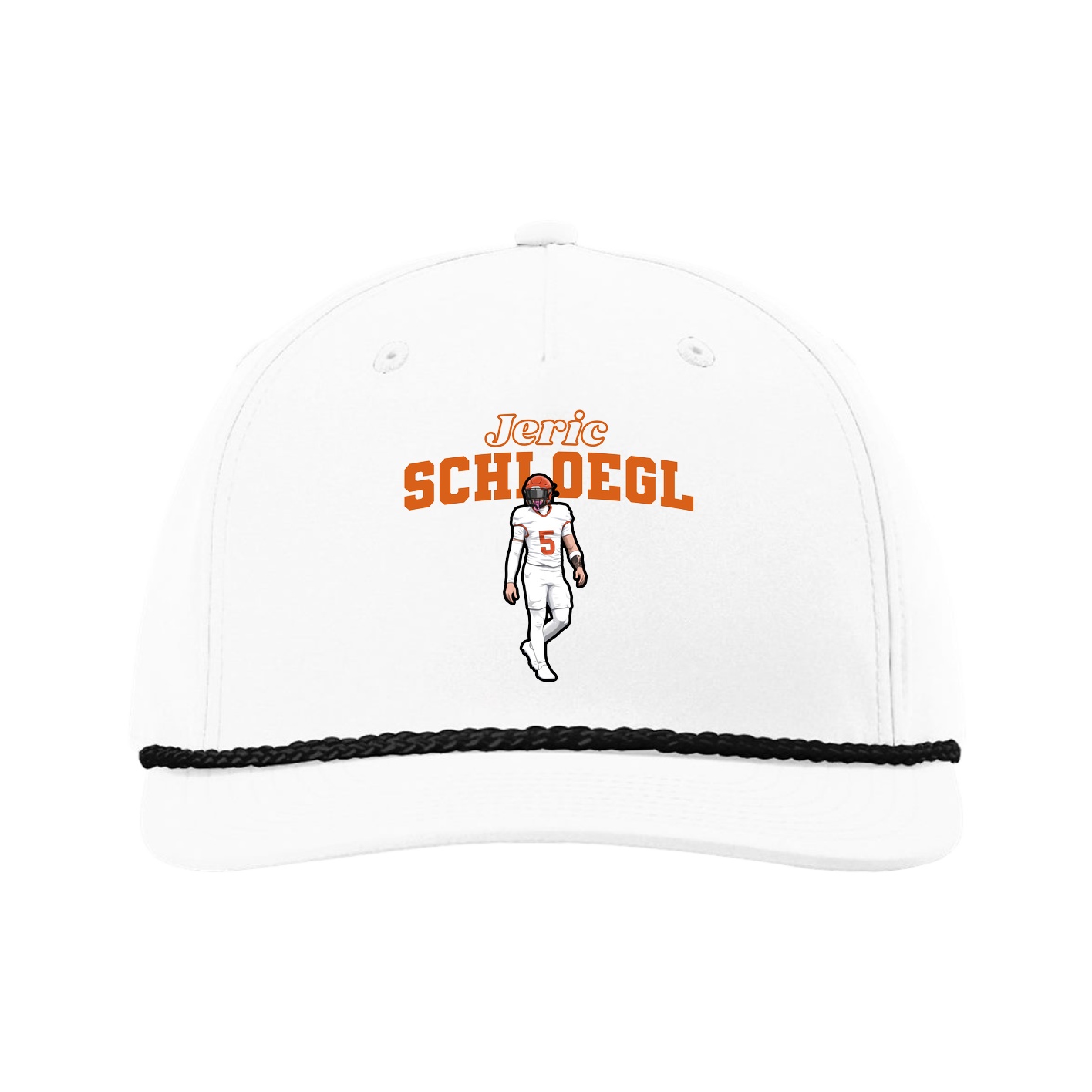 Five-Panel Classic Rope Cap — Name Arch in White
