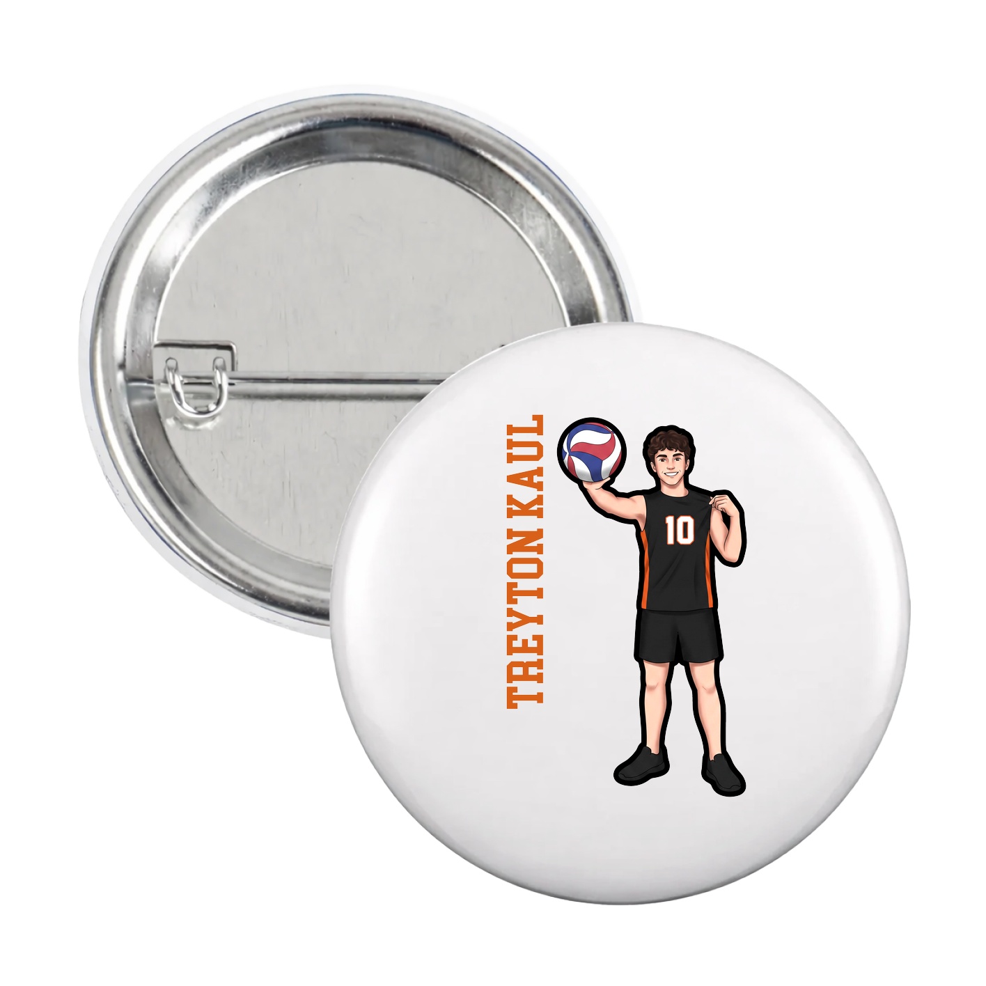 Game Day Button — Name Vertical in White
