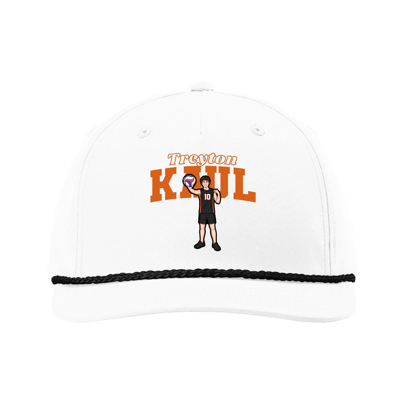 Five-Panel Classic Rope Cap — Name Arch in White