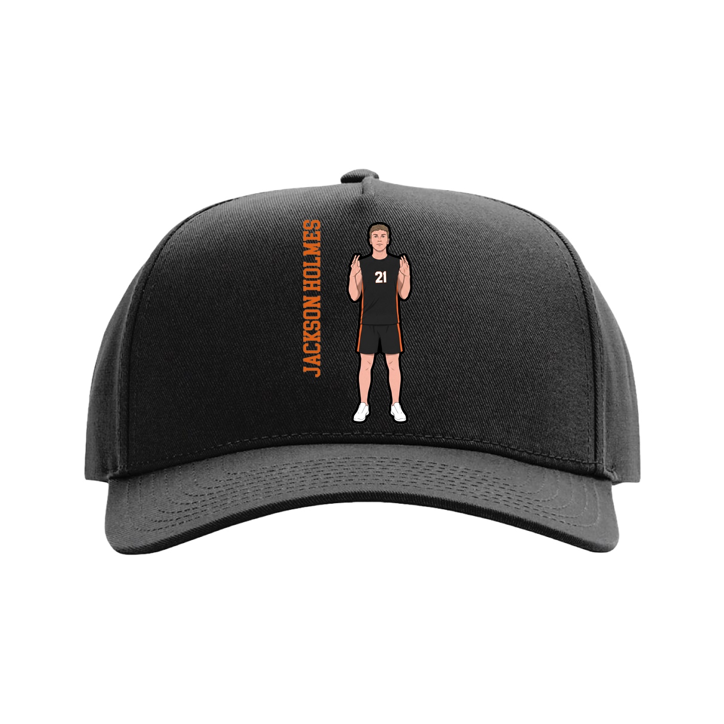 Full Fabric Five-Panel Champ Cap — Name Vertical in Black