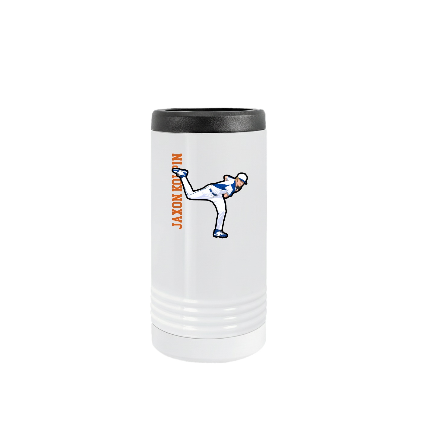 Slim Beverage Holder — Name Vertical in White