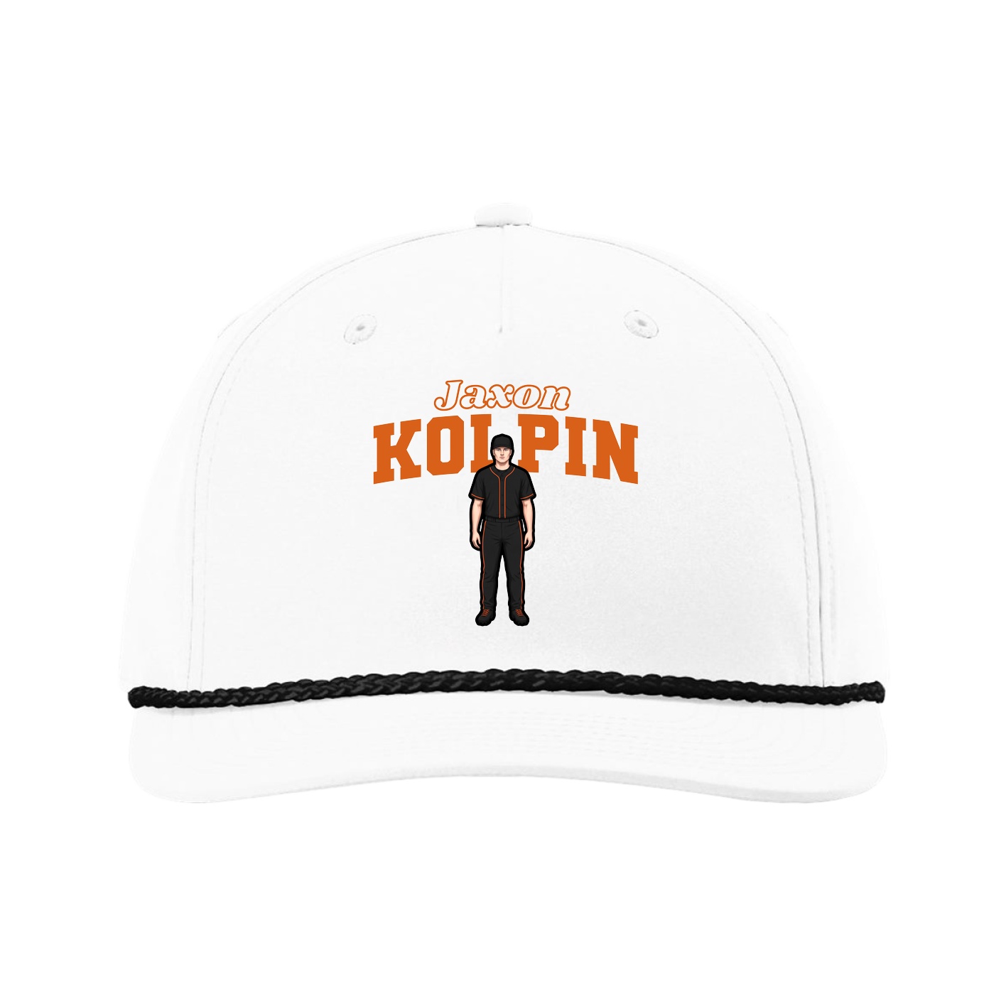 Five-Panel Classic Rope Cap — Name Arch in White
