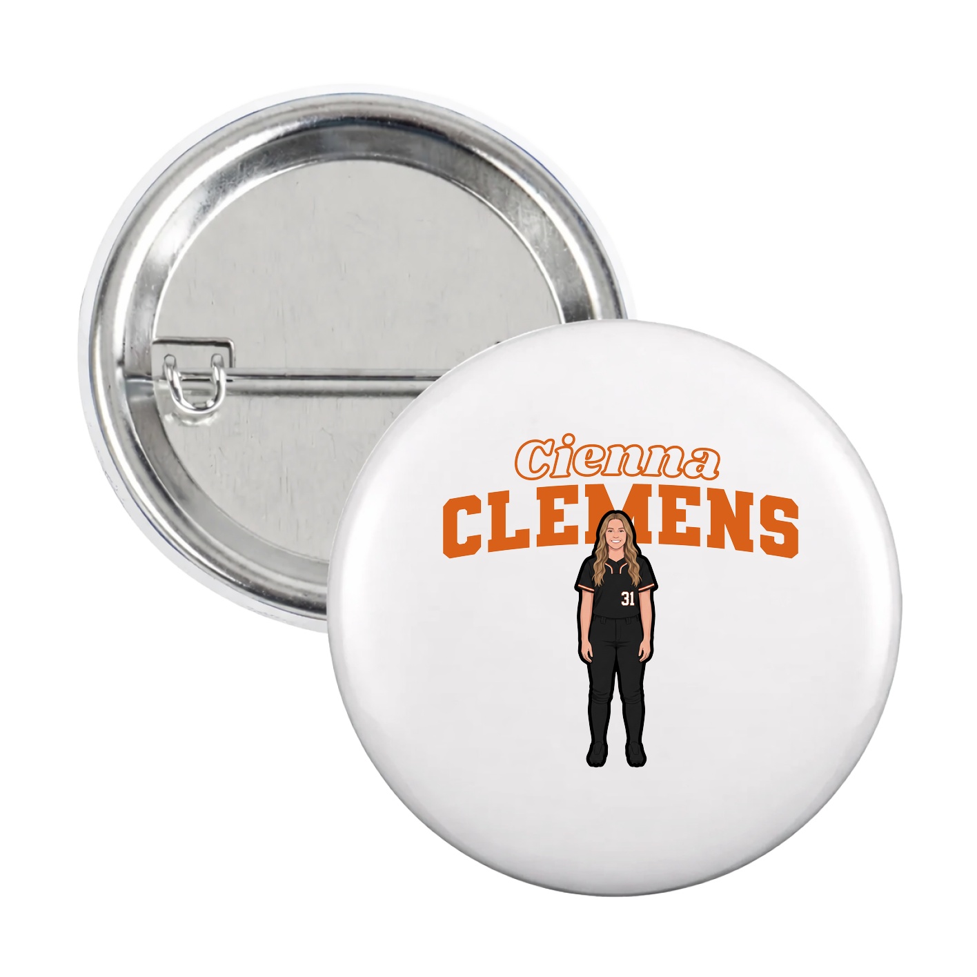 Game Day Button — Name Arch in White