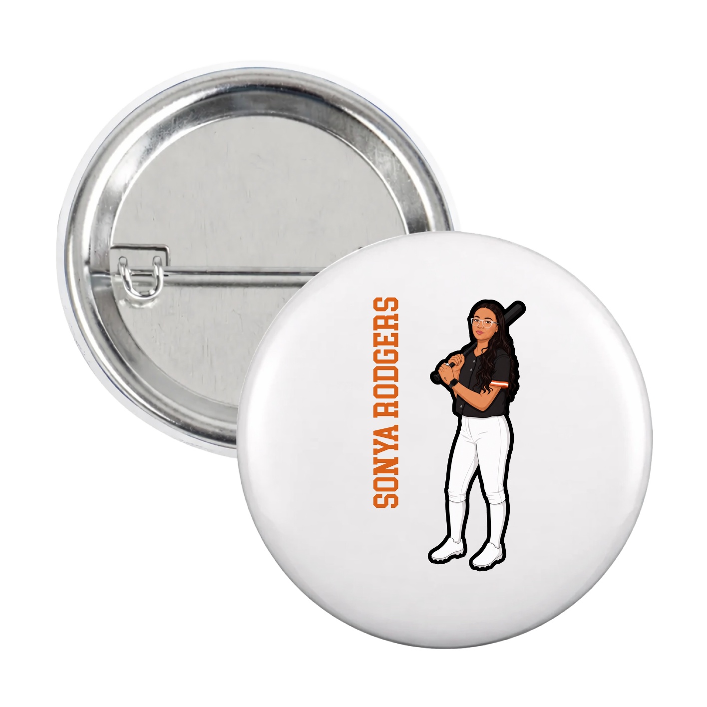 Game Day Button — Name Vertical in White