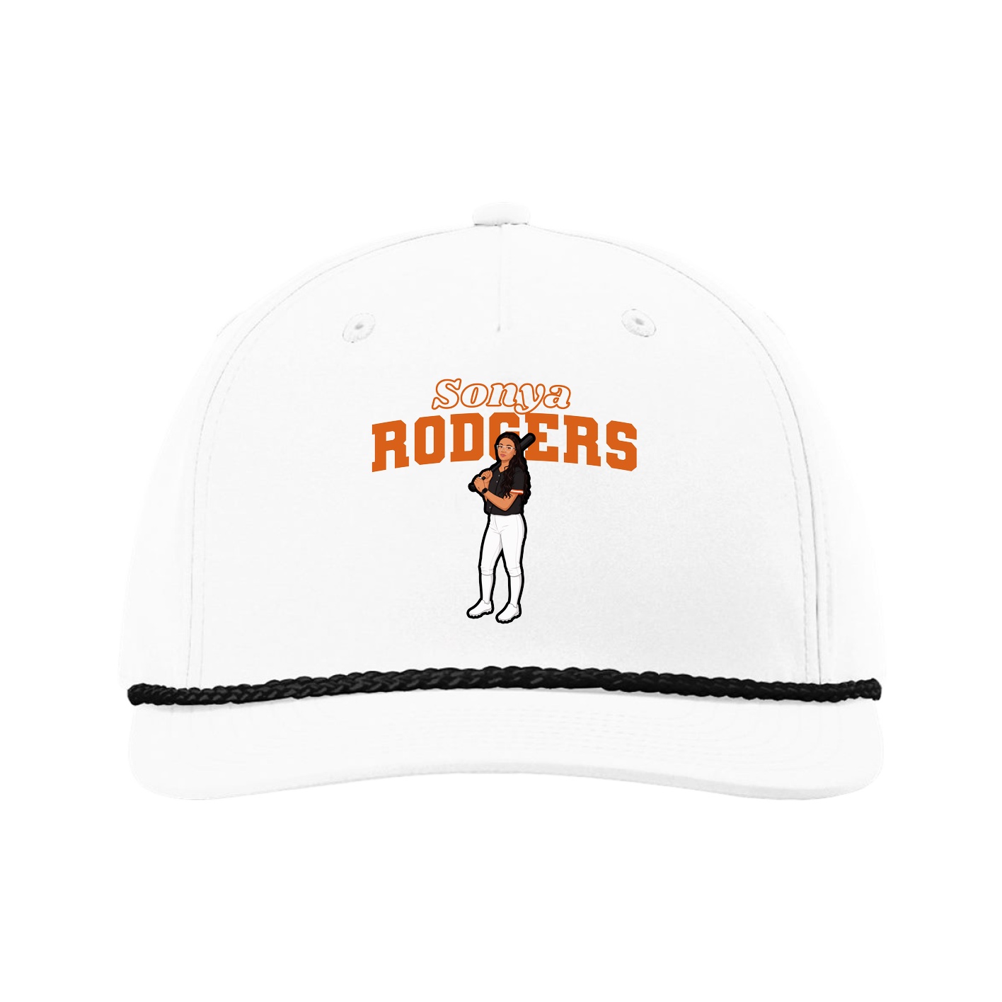 Five-Panel Classic Rope Cap — Name Arch in White