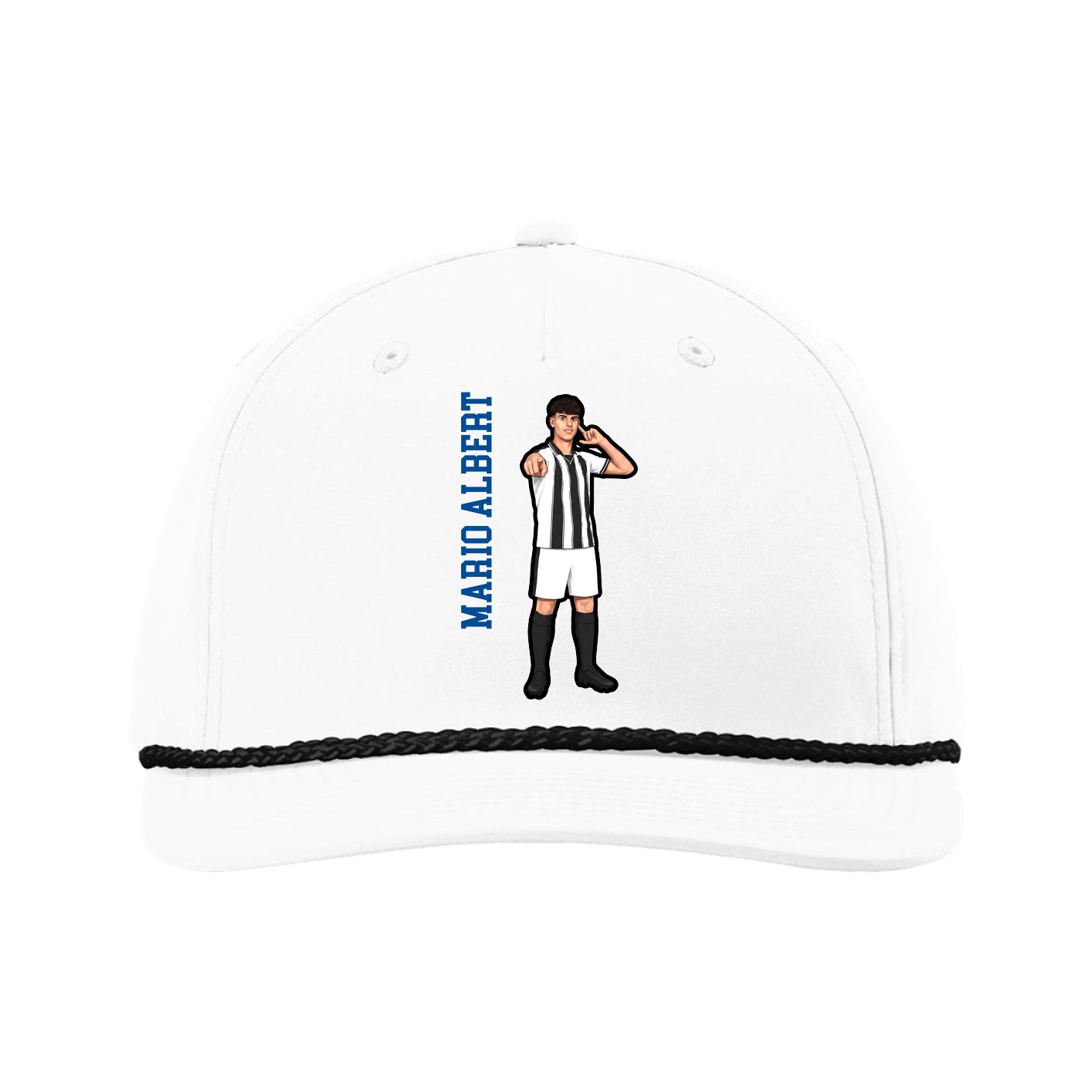 Five-Panel Classic Rope Cap — Name Vertical in White