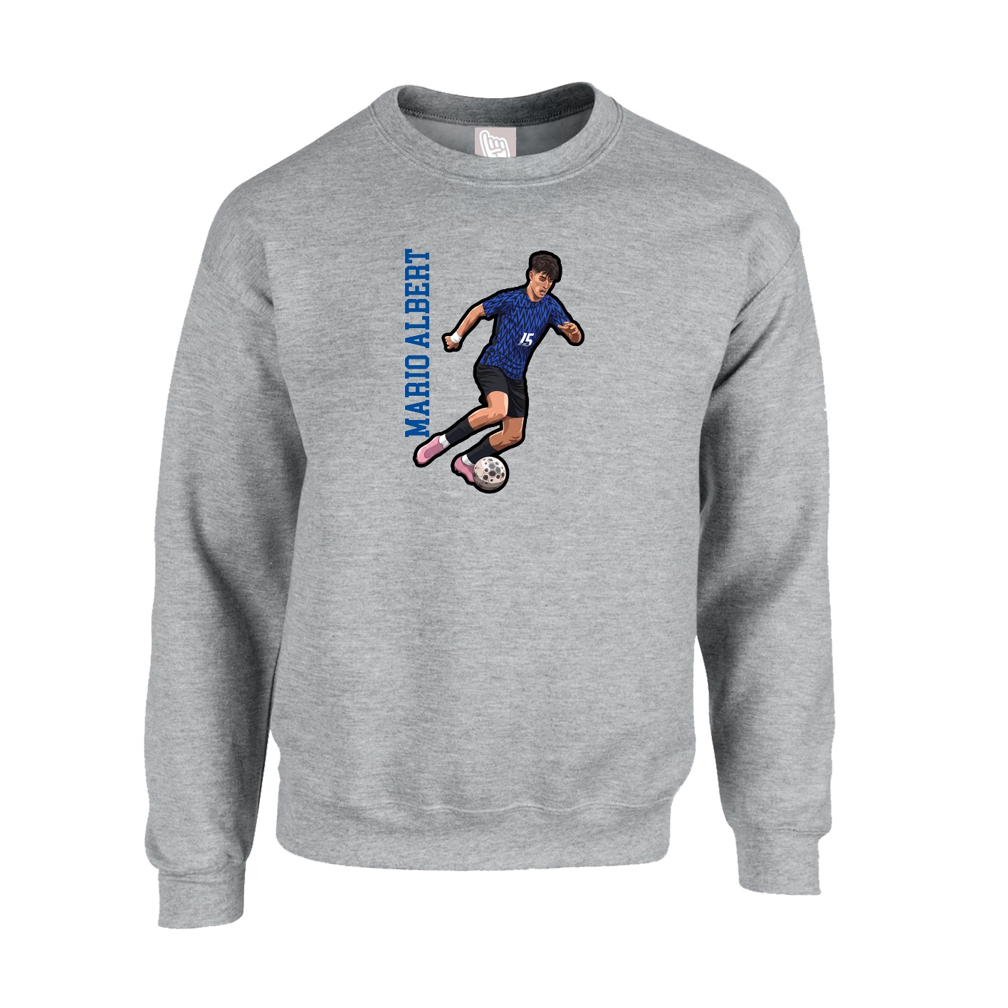 Fleece Crew — Name Vertical in Grey