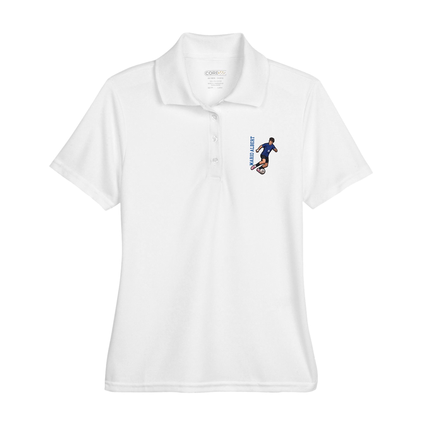Womens Performance Polo — Name Vertical in White