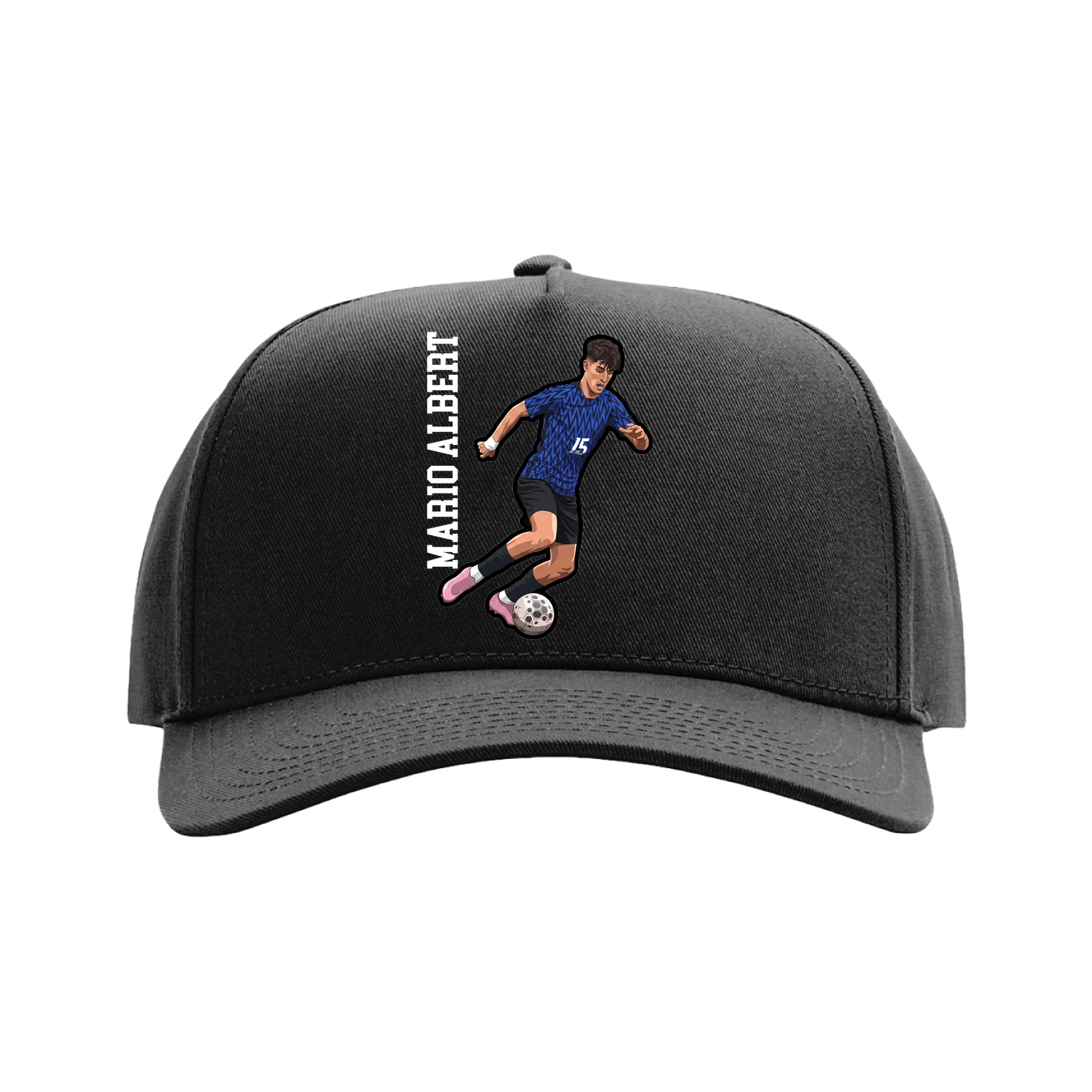 Full Fabric Five-Panel Champ Cap — Name Vertical in Black
