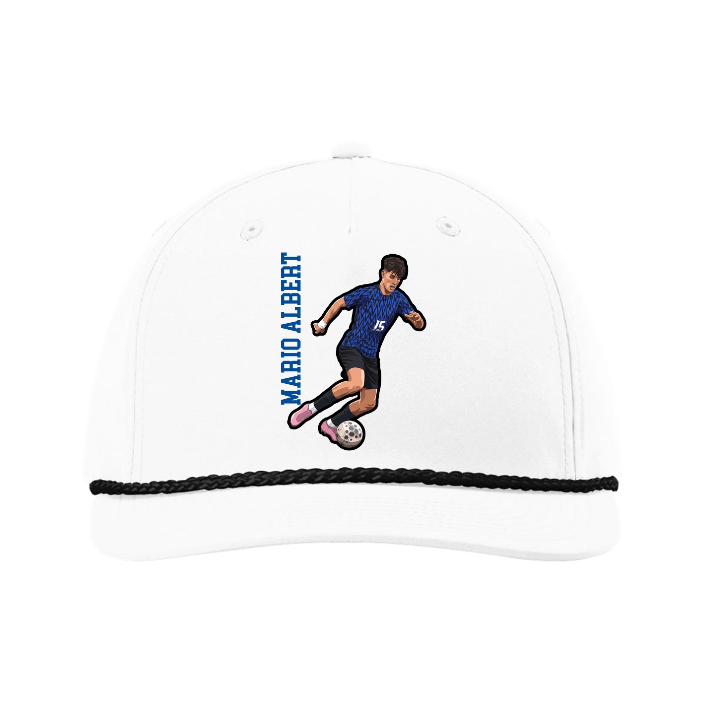 Five-Panel Classic Rope Cap — Name Vertical in White