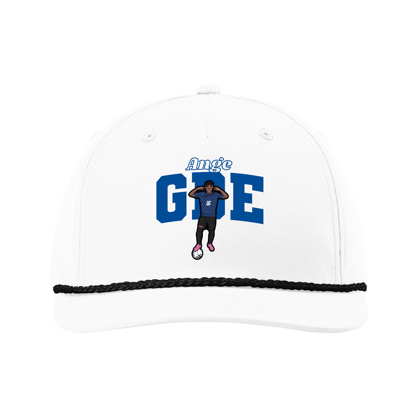 Five-Panel Classic Rope Cap — Name Arch in White