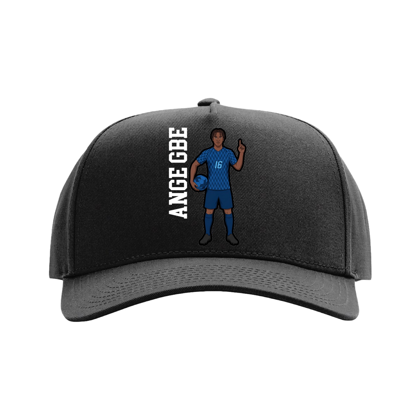 Full Fabric Five-Panel Champ Cap — Name Vertical in Black