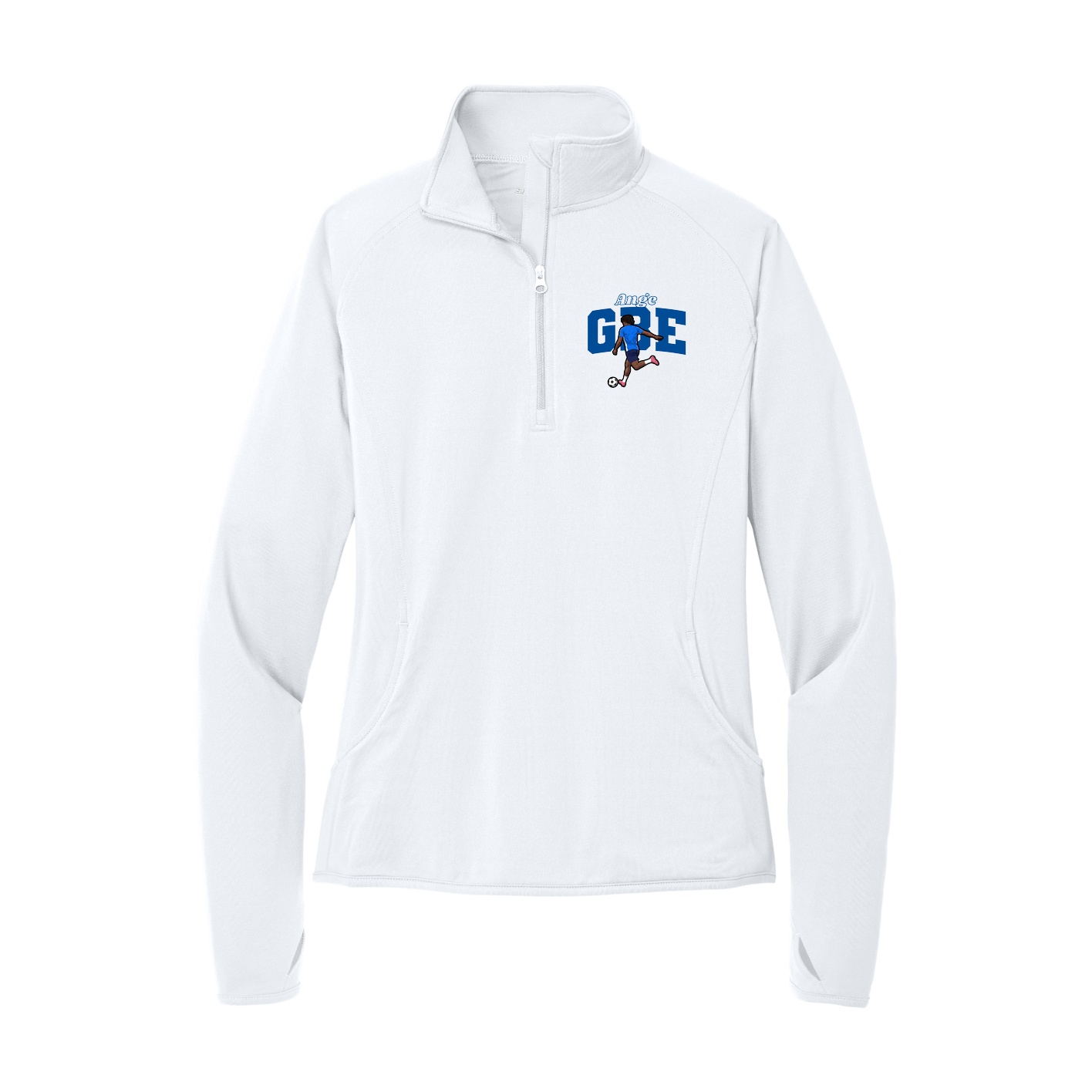Women's Q-Zip Pullover — Name Arch in White