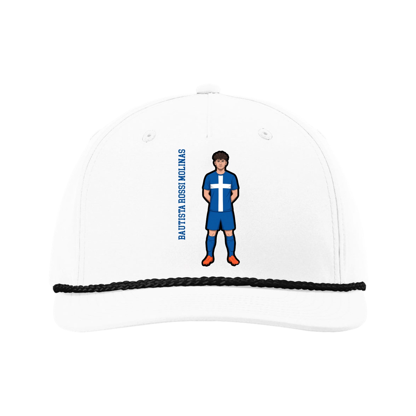 Five-Panel Classic Rope Cap — Name Vertical in White