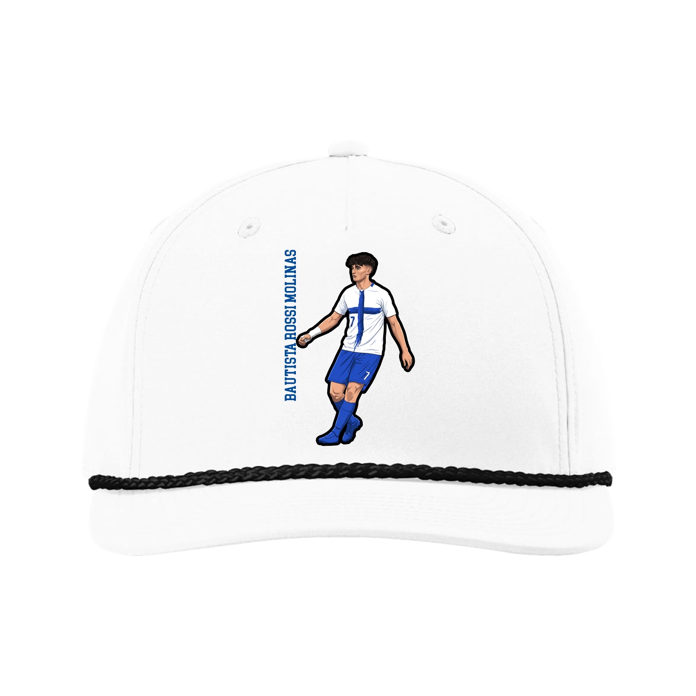 Five-Panel Classic Rope Cap — Name Vertical in White