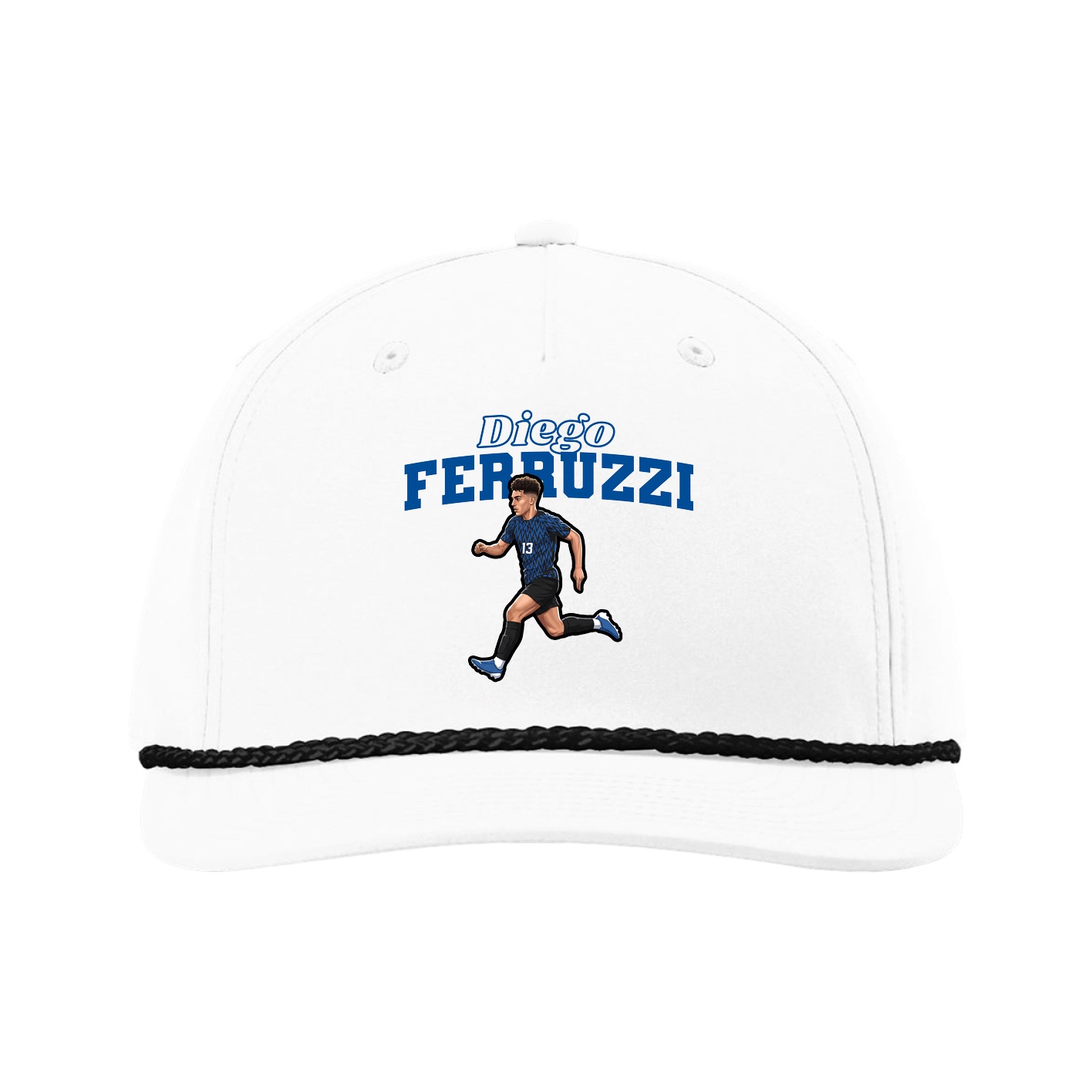 Five-Panel Classic Rope Cap — Name Arch in White