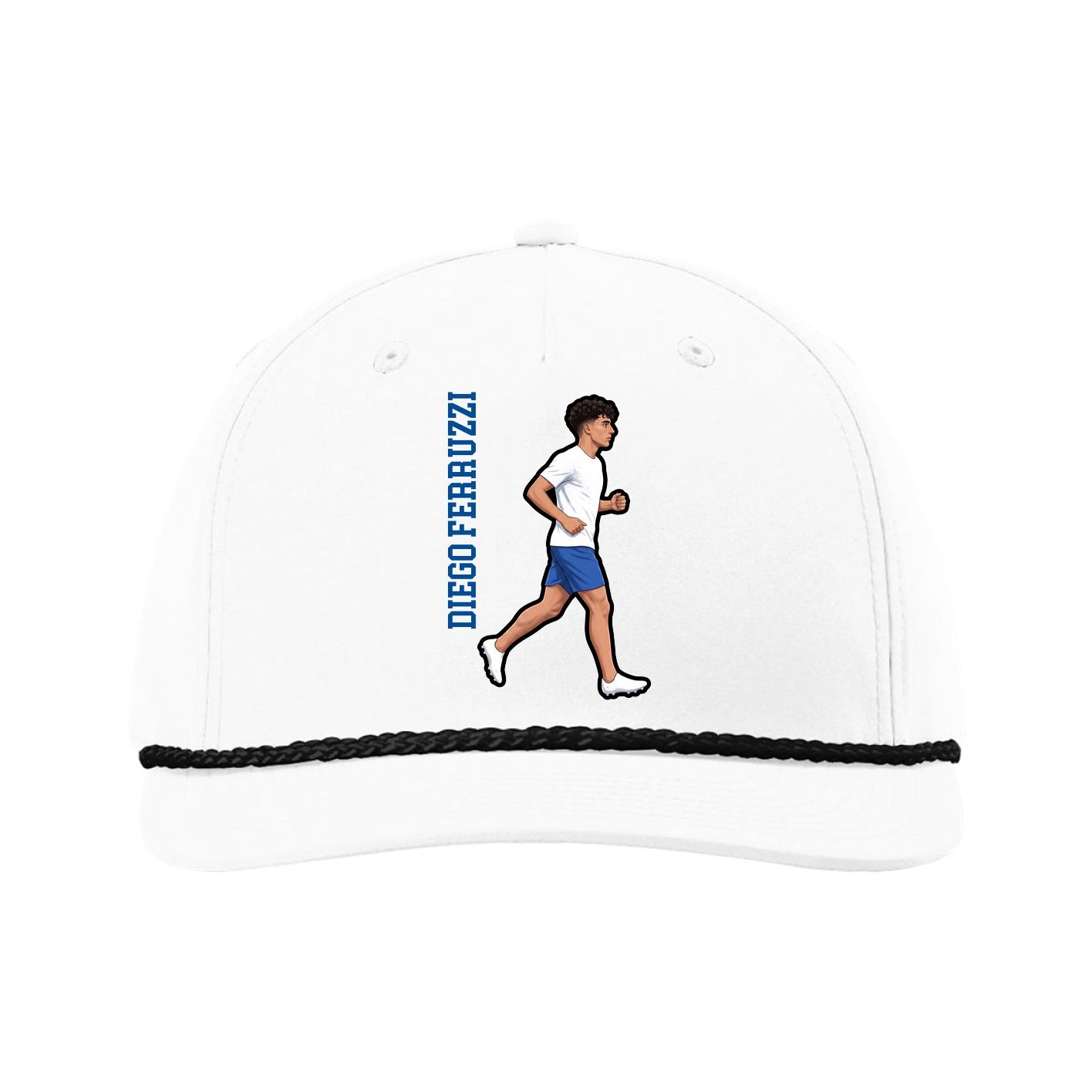 Five-Panel Classic Rope Cap — Name Vertical in White