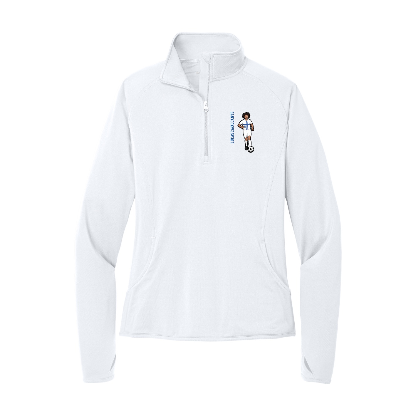 Women's Q-Zip Pullover — Name Vertical in White