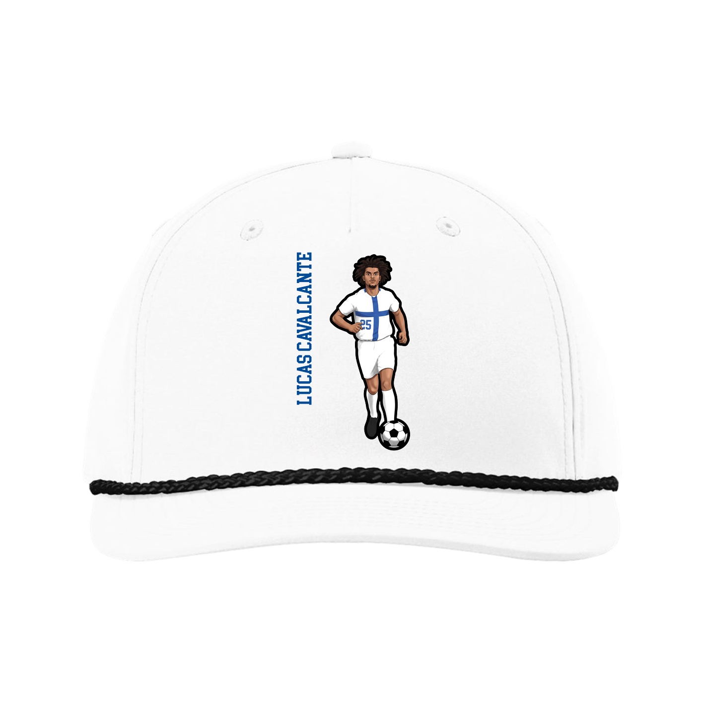 Five-Panel Classic Rope Cap — Name Vertical in White