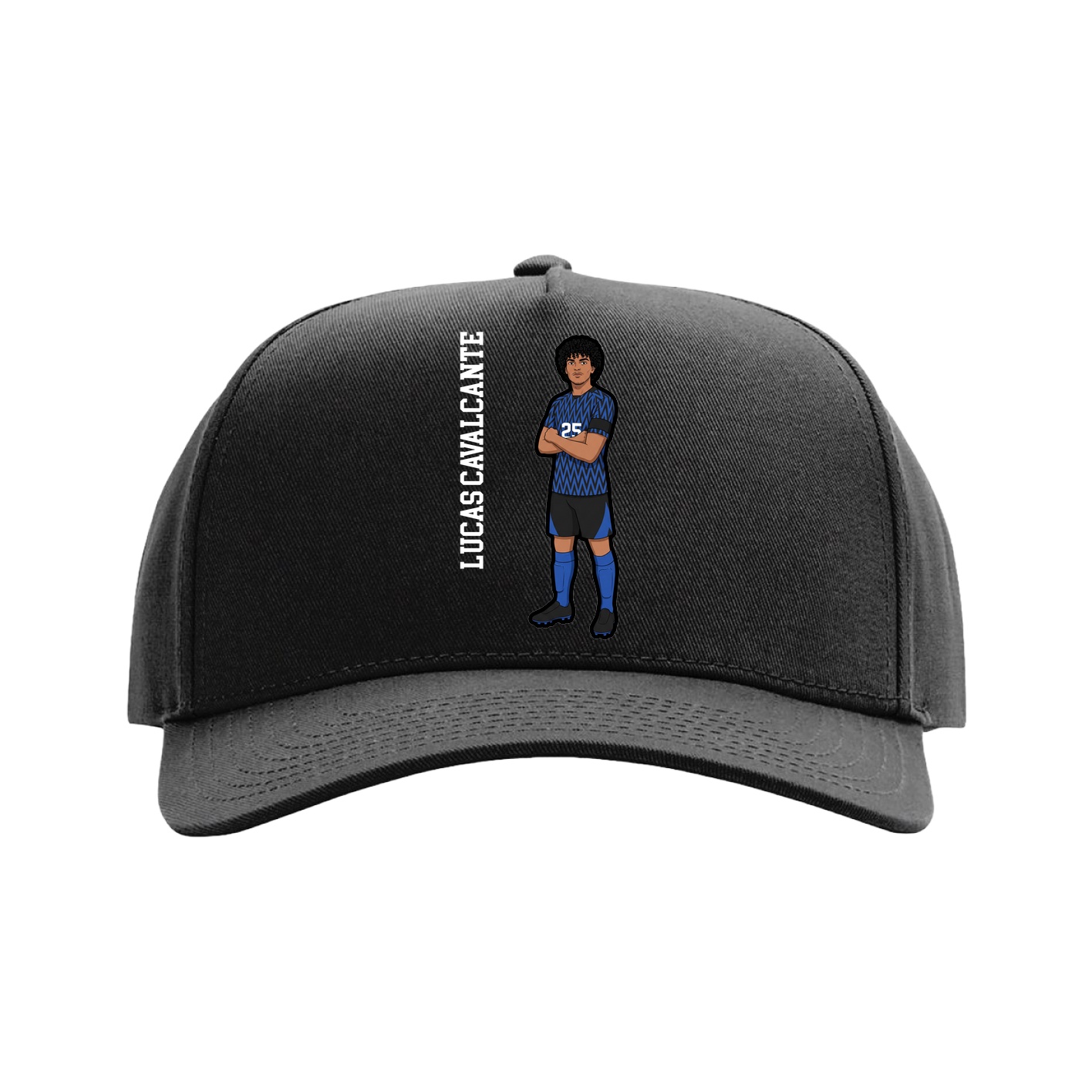 Full Fabric Five-Panel Champ Cap — Name Vertical in Black