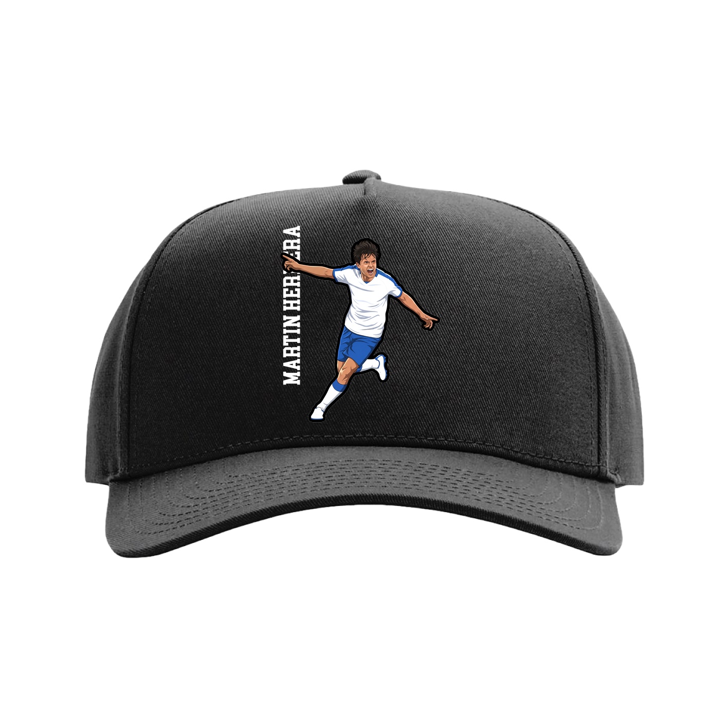Full Fabric Five-Panel Champ Cap — Name Vertical in Black