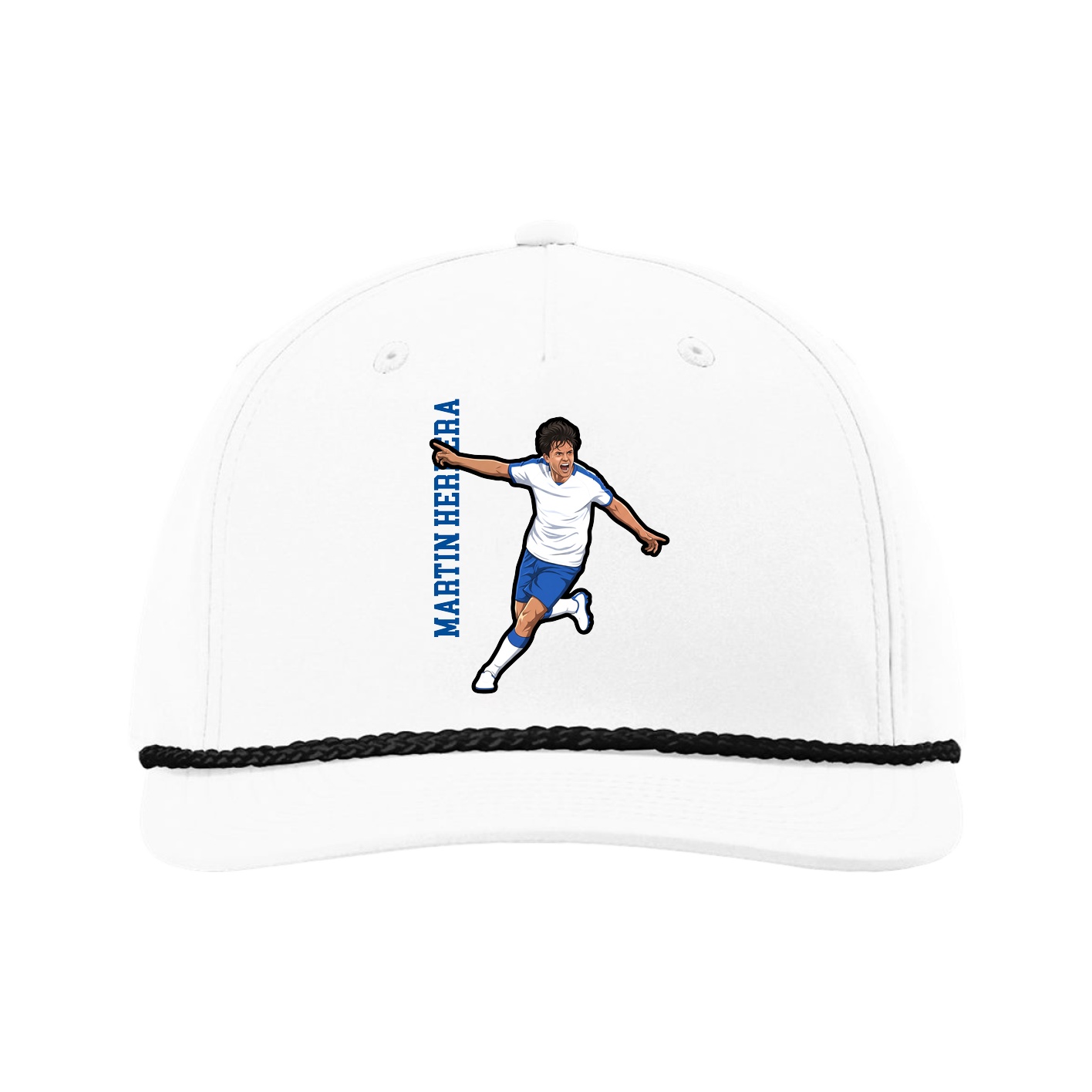 Five-Panel Classic Rope Cap — Name Vertical in White