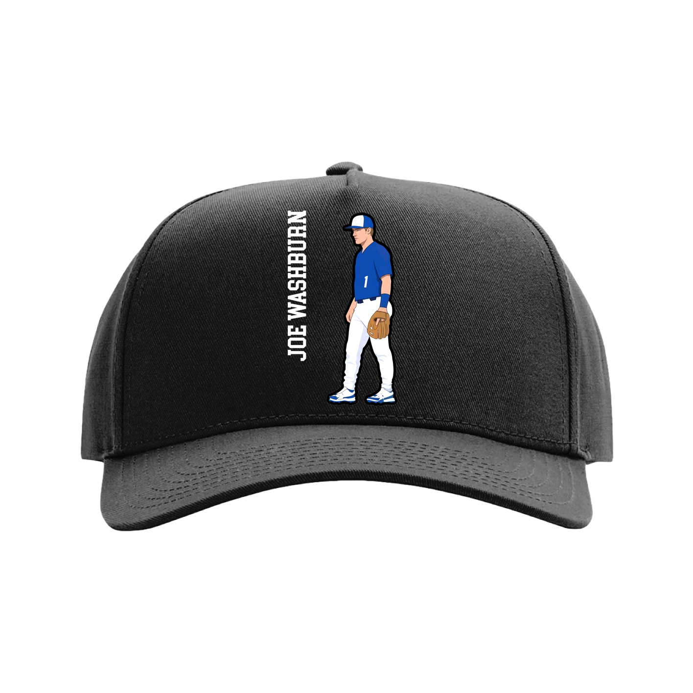 Full Fabric Five-Panel Champ Cap — Name Vertical in Black
