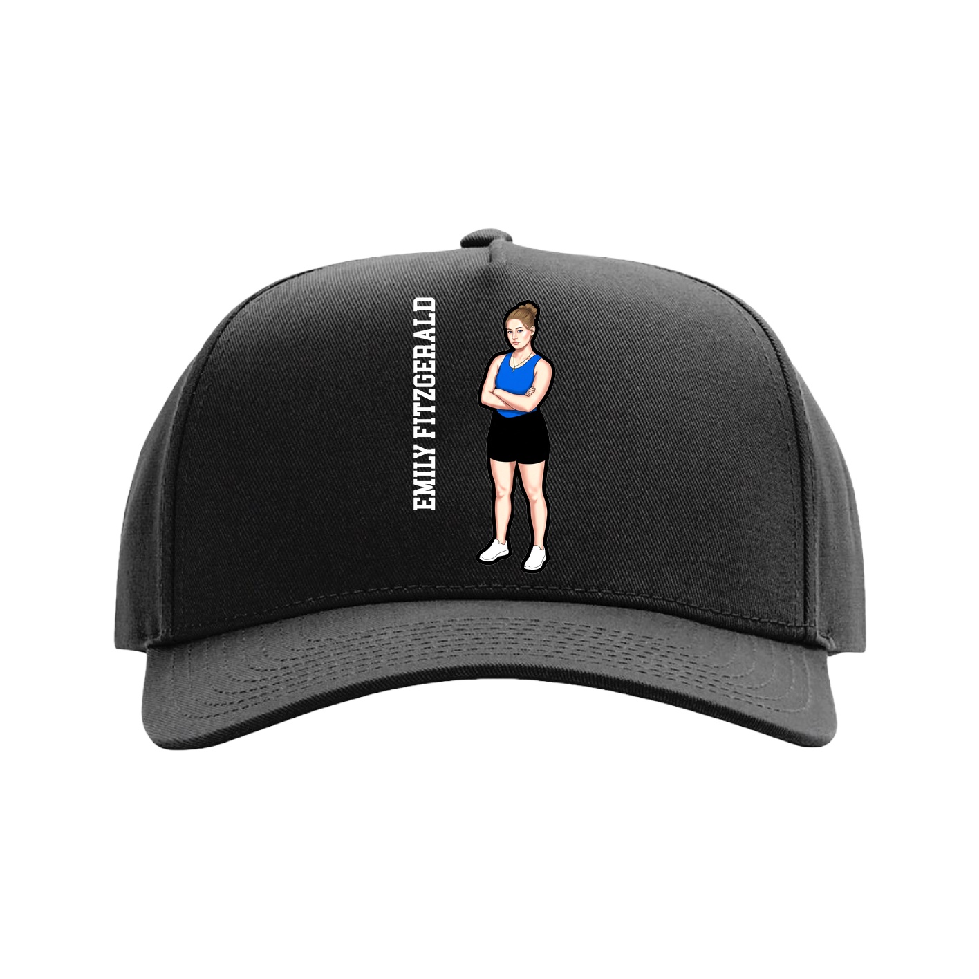 Full Fabric Five-Panel Champ Cap — Name Vertical in Black