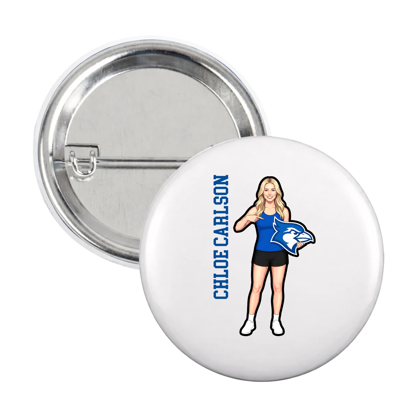 Game Day Button — Name Vertical in White