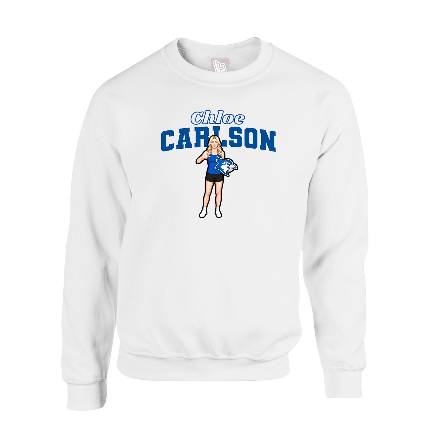 Fleece Crew — Name Arch in White