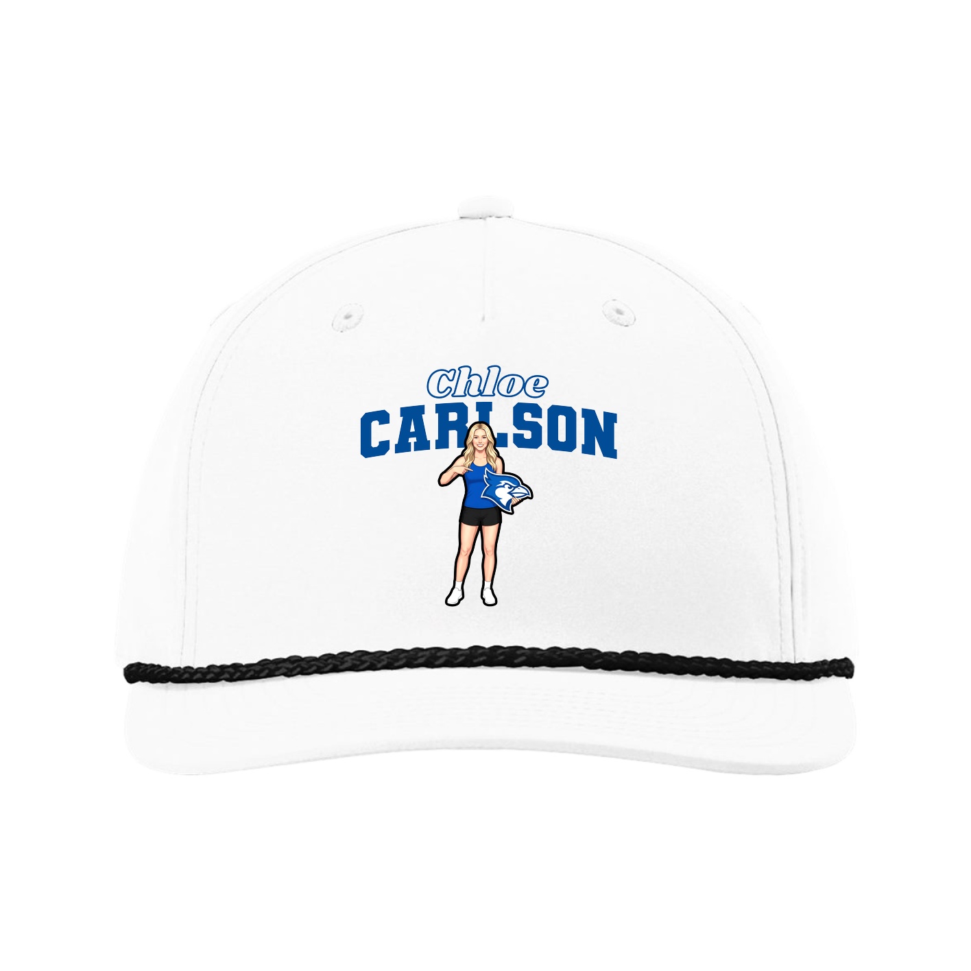Five-Panel Classic Rope Cap — Name Arch in White