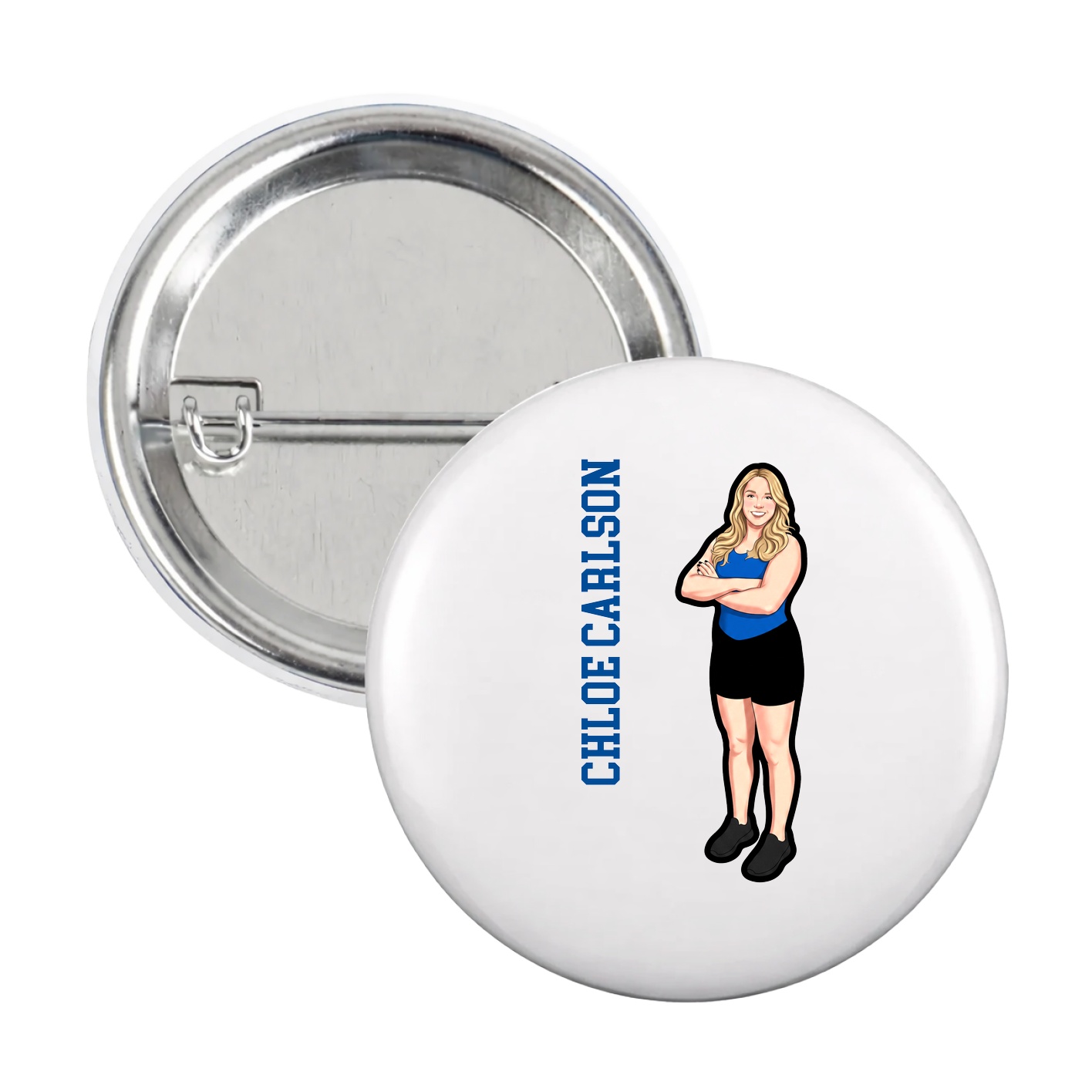 Game Day Button — Name Vertical in White