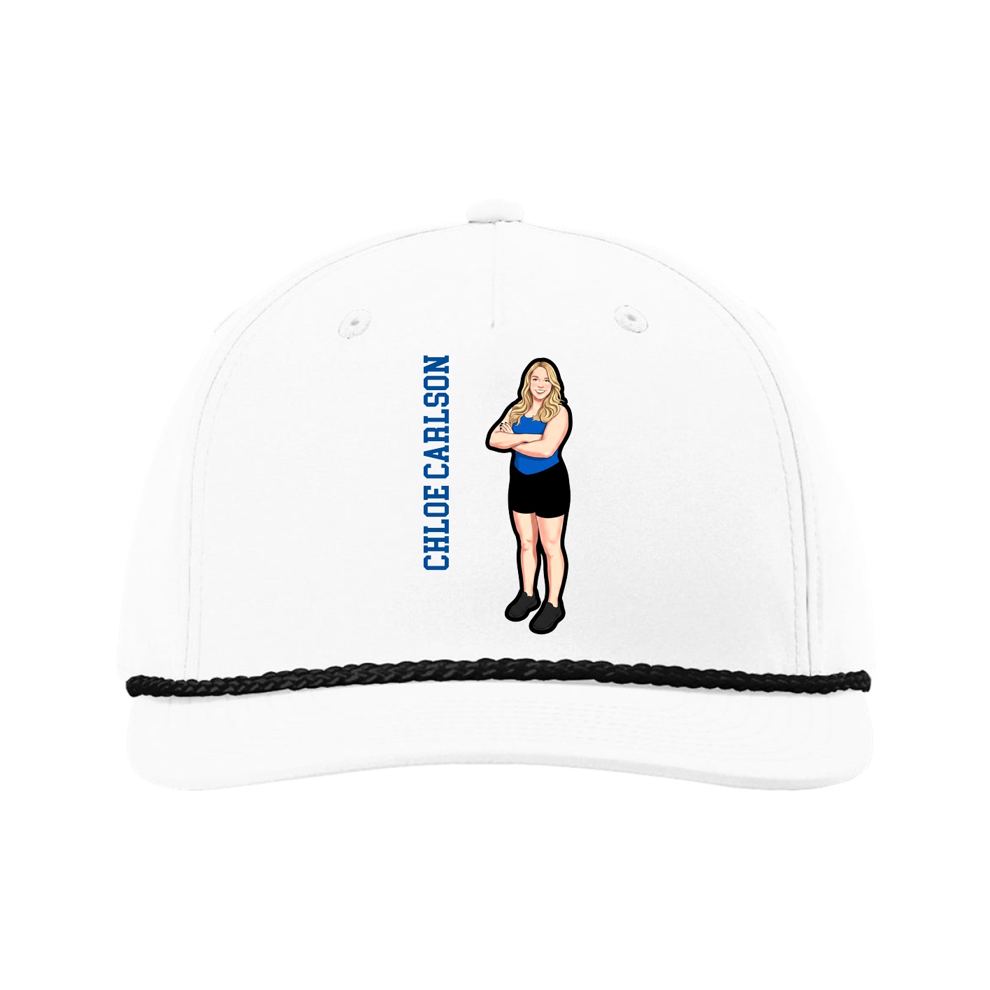 Five-Panel Classic Rope Cap — Name Vertical in White