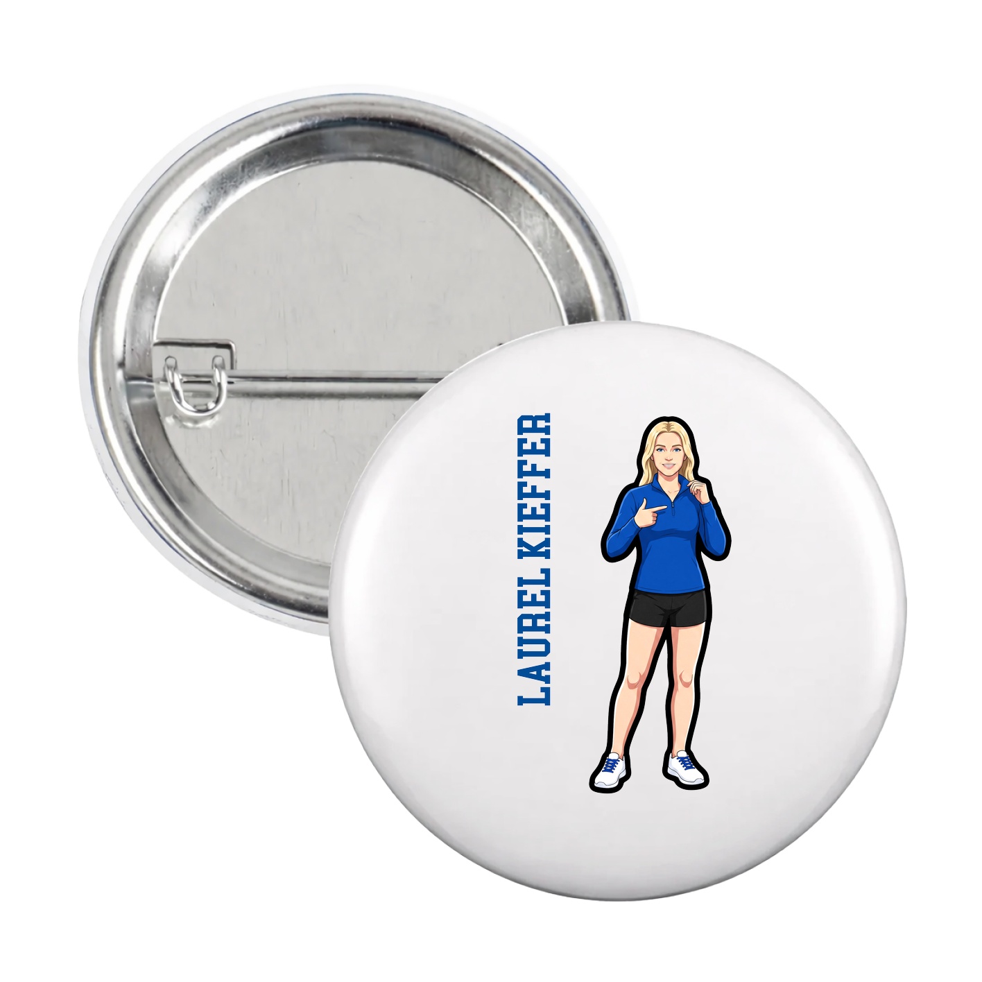 Game Day Button — Name Vertical in White