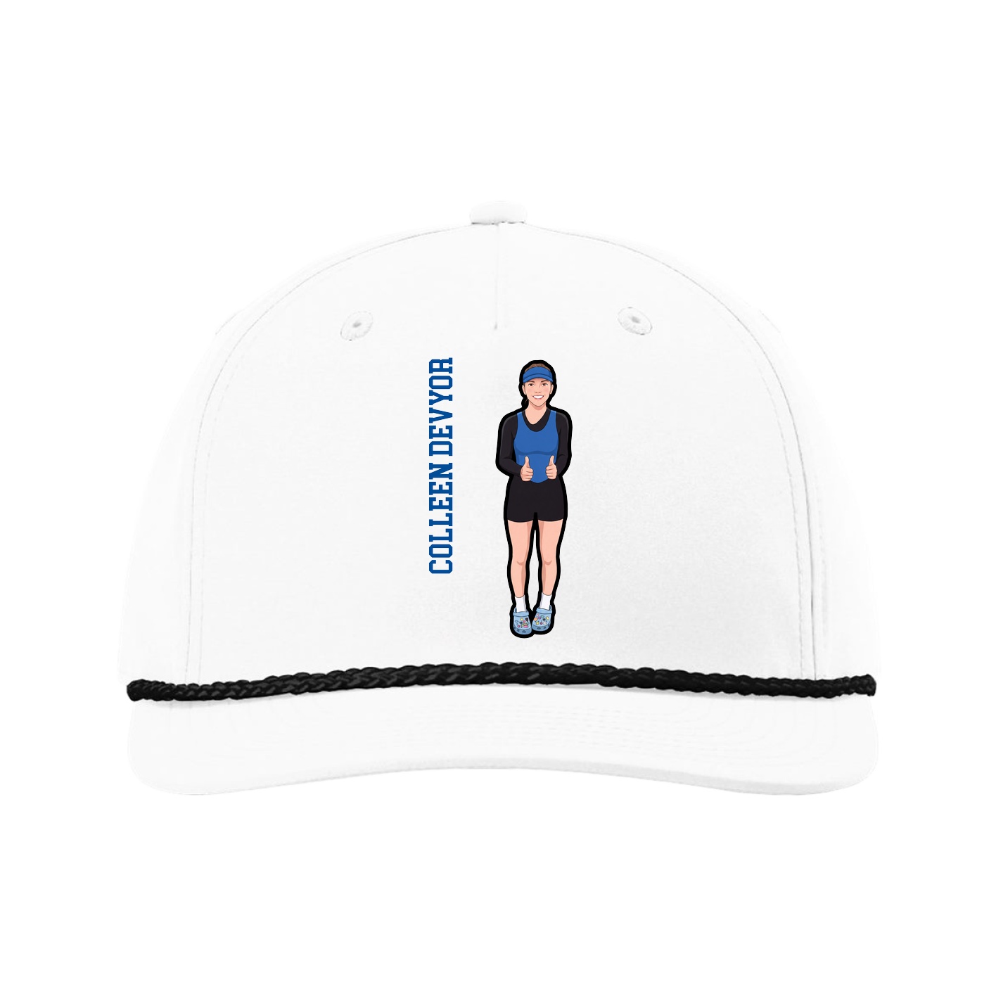 Five-Panel Classic Rope Cap — Name Vertical in White