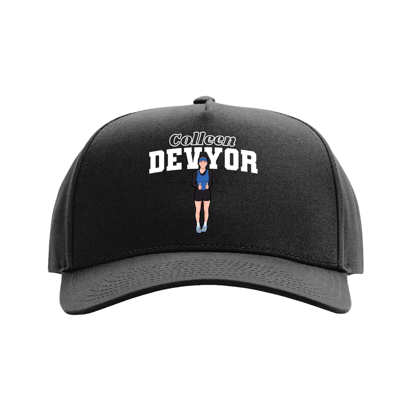 Full Fabric Five-Panel Champ Cap — Name Arch in Black