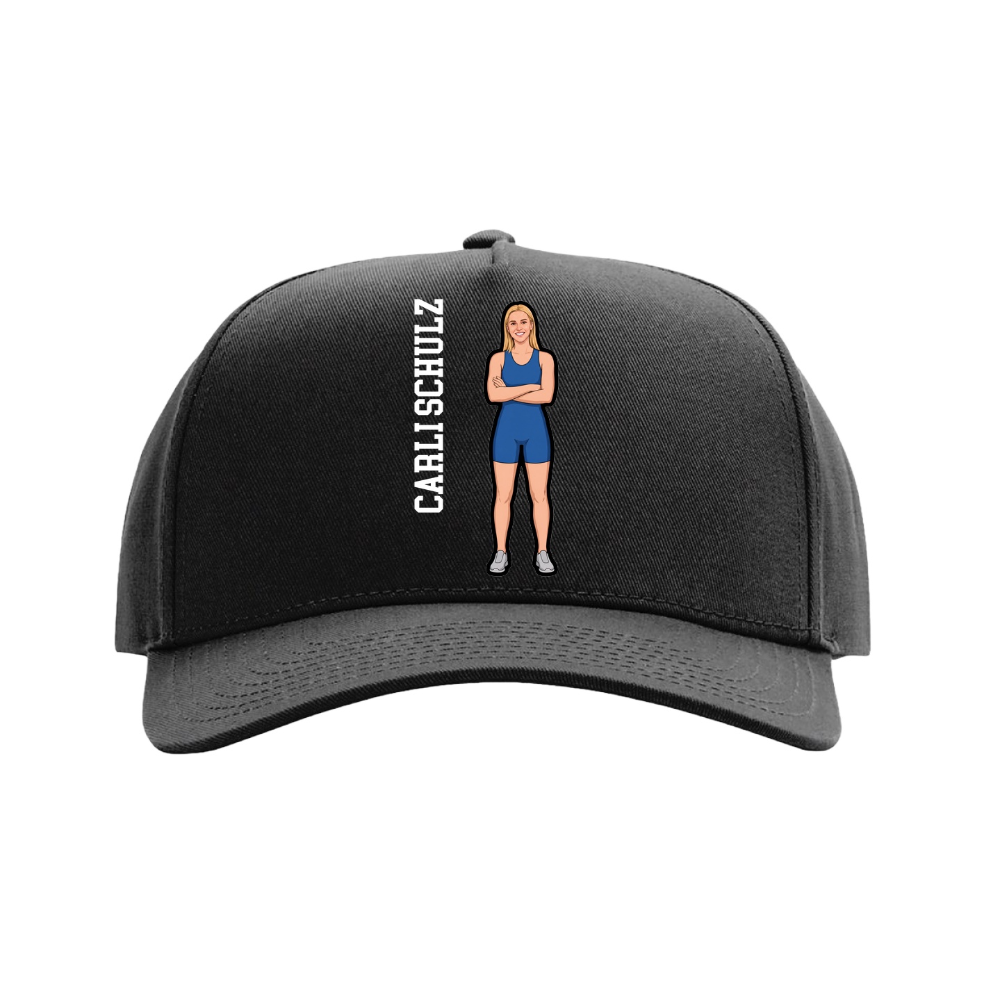 Full Fabric Five-Panel Champ Cap — Name Vertical in Black