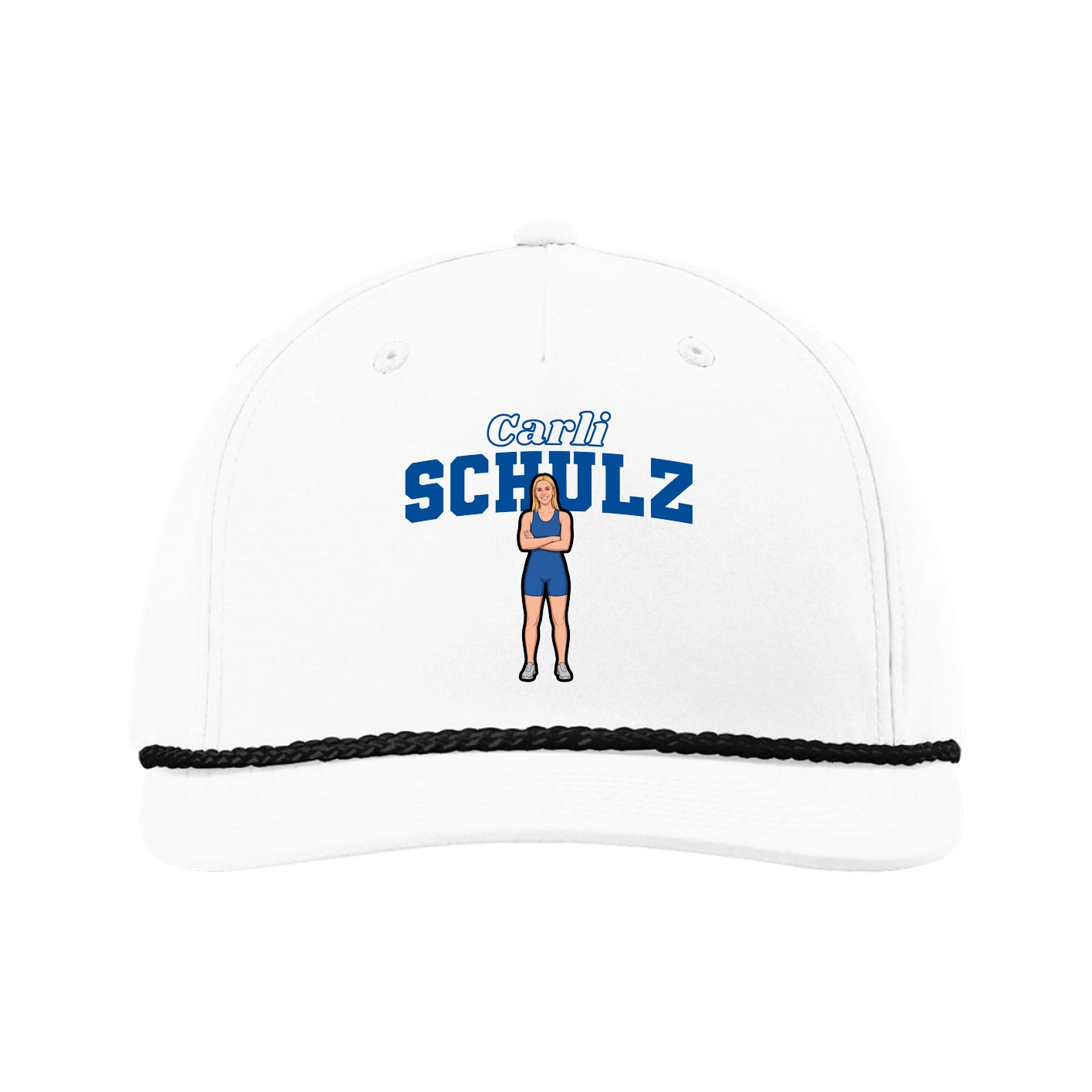 Five-Panel Classic Rope Cap — Name Arch in White