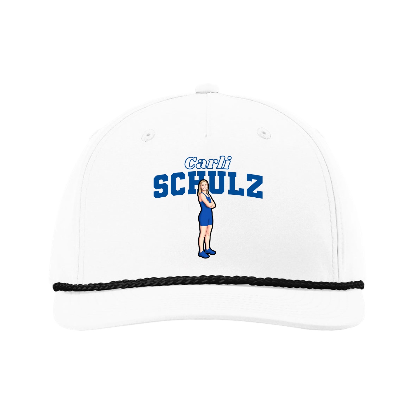 Five-Panel Classic Rope Cap — Name Arch in White