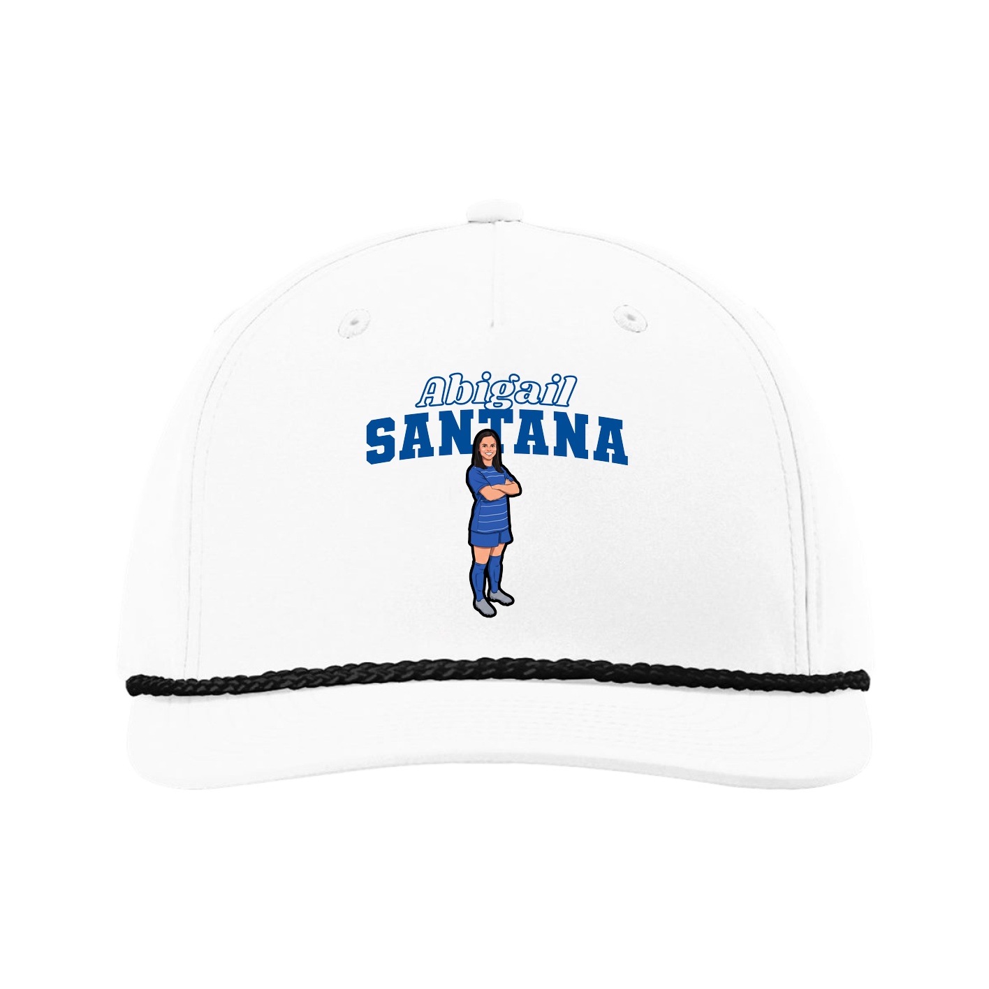 Five-Panel Classic Rope Cap — Name Arch in White