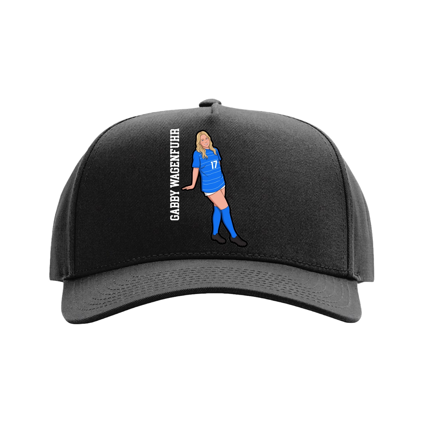 Full Fabric Five-Panel Champ Cap — Name Vertical in Black